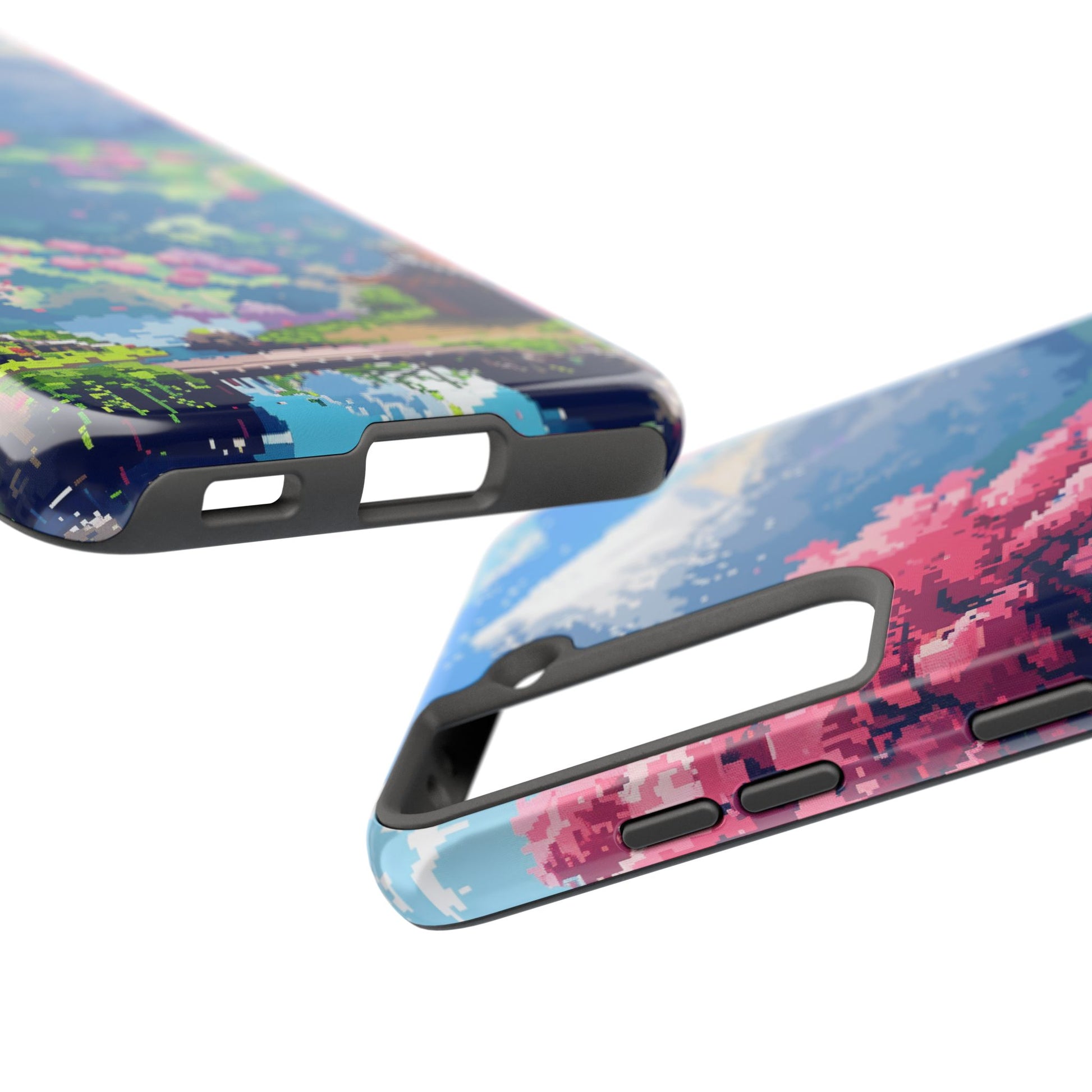Pixel Art Video Game Landscapes Phone Case, Retro Gaming Pixelated Design, Geeky Gamer Phone Cover, Unique Video Game Art Accessories