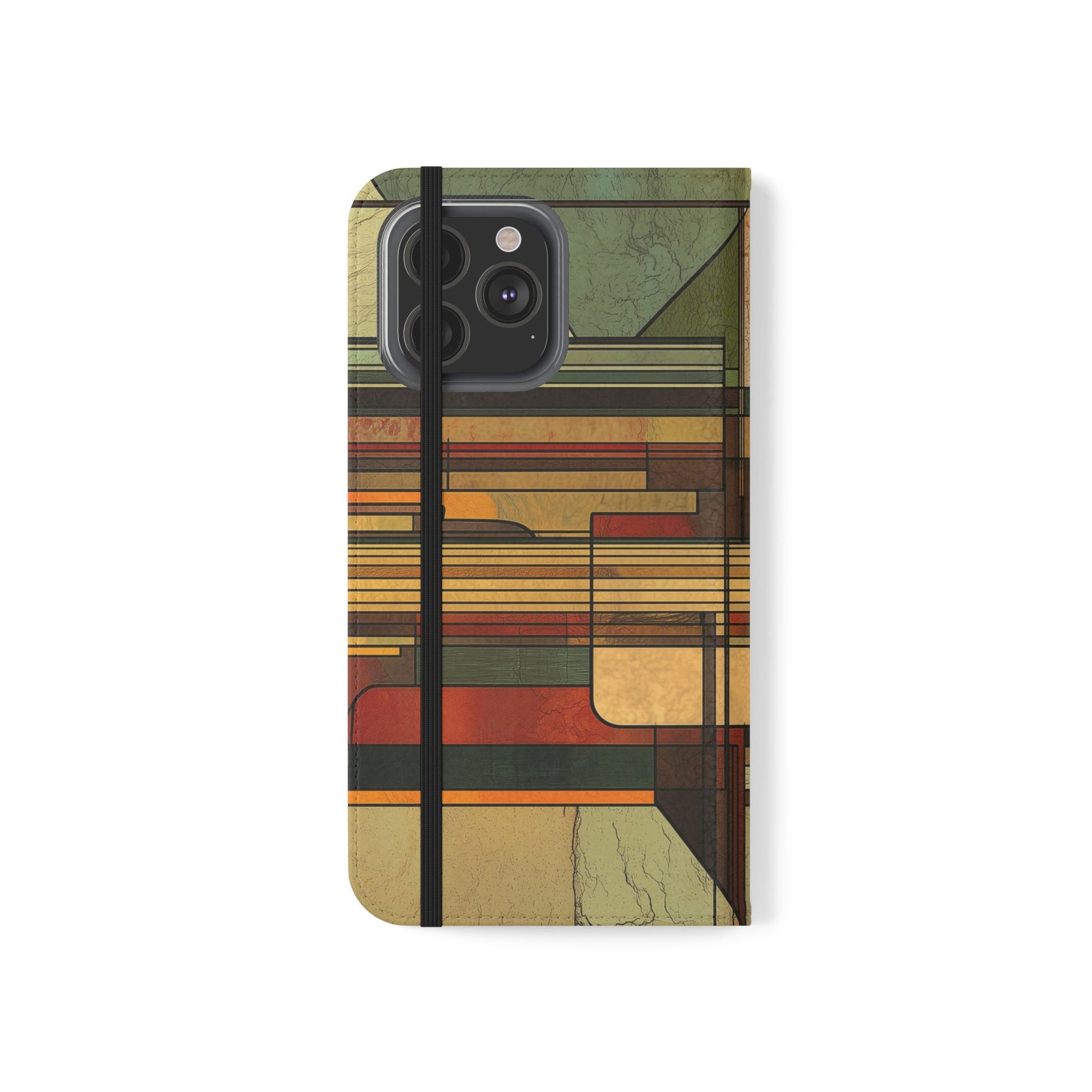 Art Deco Flip Case Prairie Style Stained Glass Inspired by Frank Lloyd Wright, Phone Covers, Colorful Protective Accessories, Unique