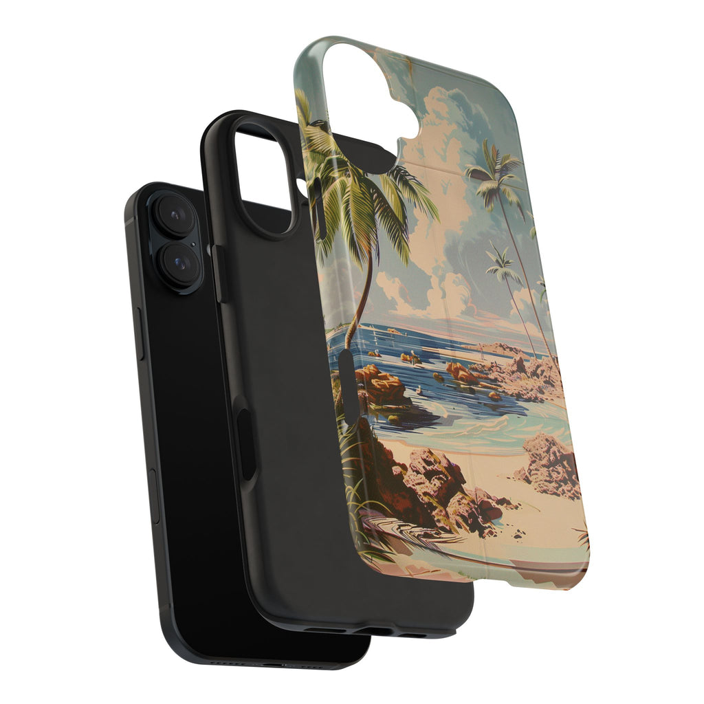 Beach Scene Phone Case Retro Vintage Tropical Ocean Summer Surfing Tiki iPhone 13 14 15 16 Pro Max Galaxy S24