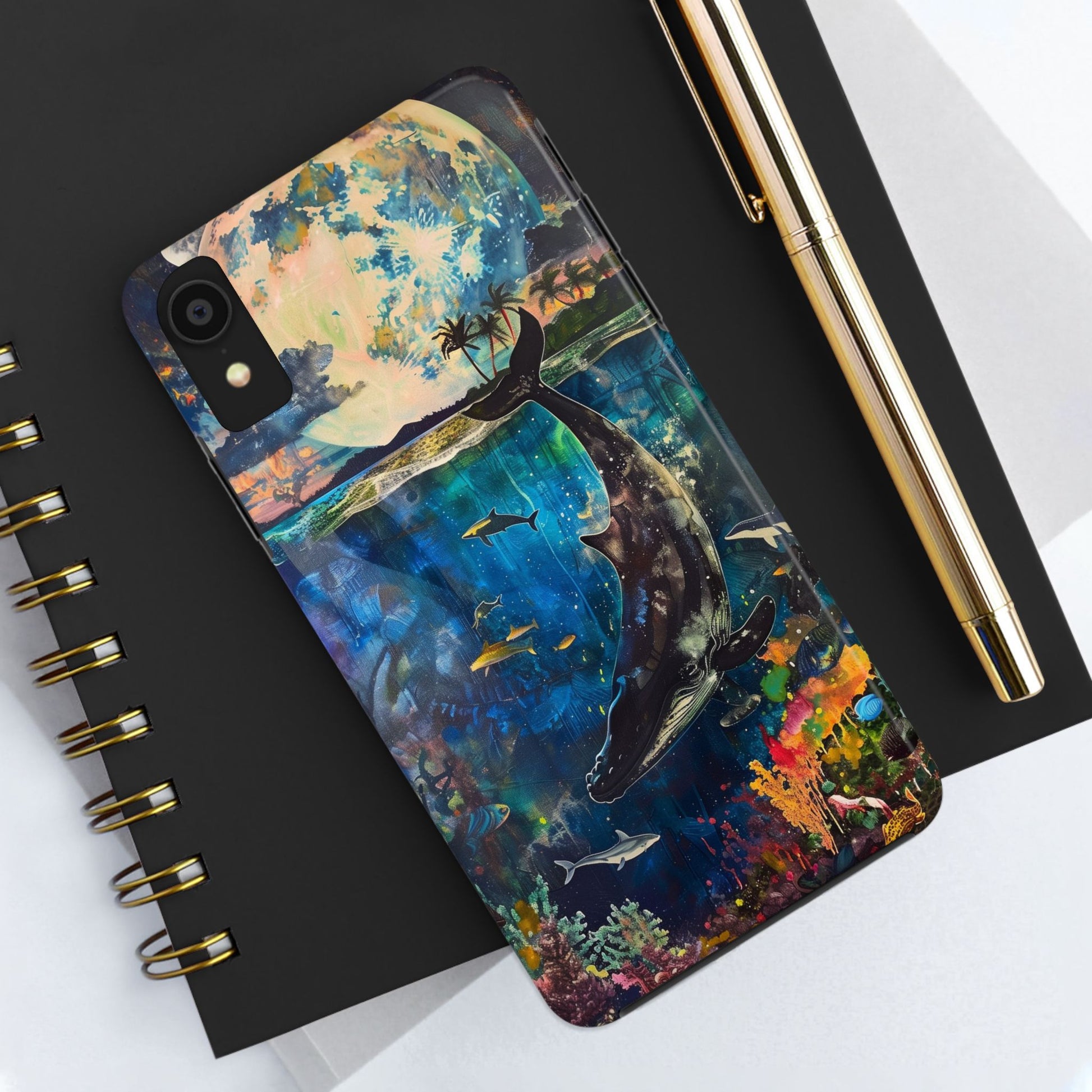 Abstract Moonlit Whale Underwater Phone Case - Durable and Stunning Protective Cover