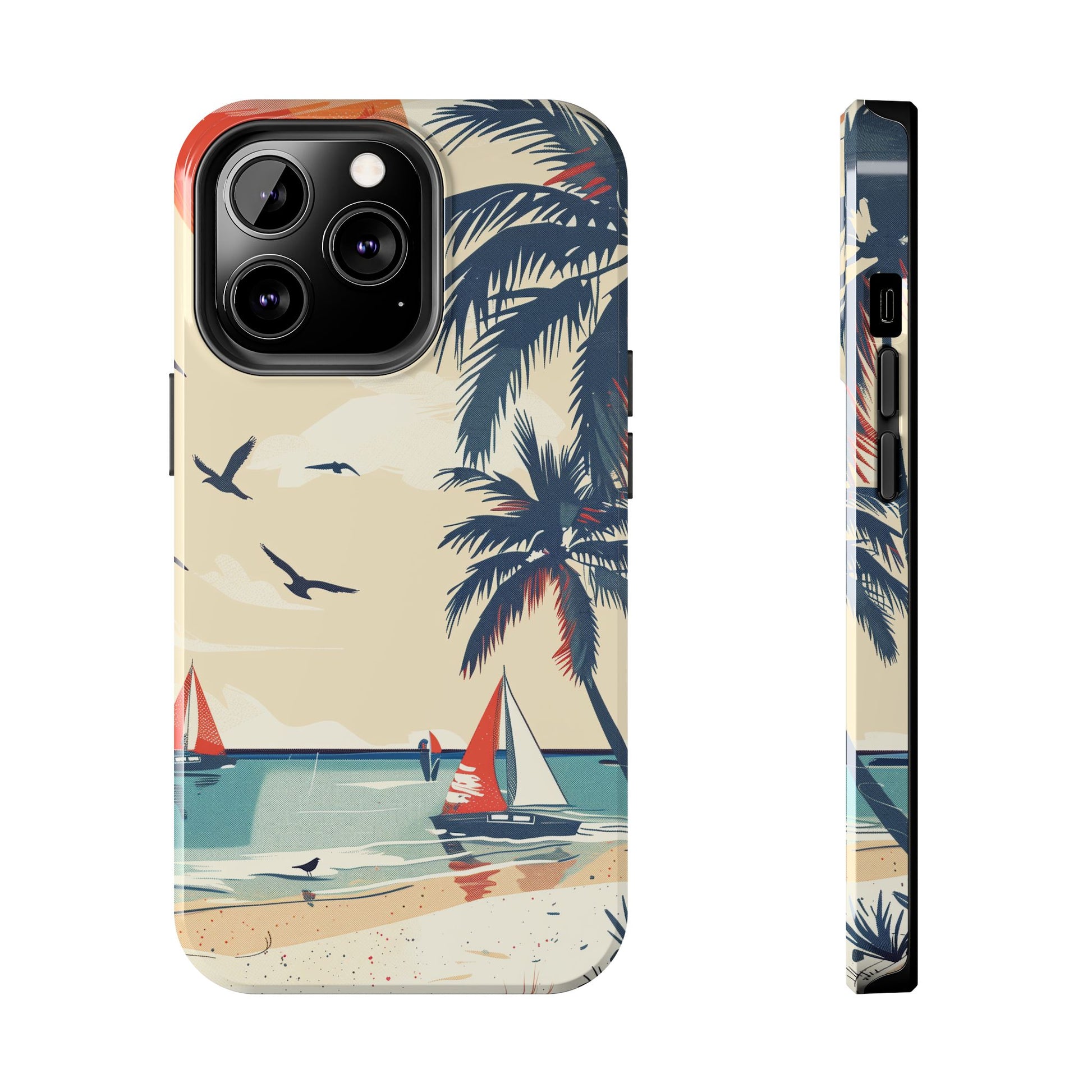 Retro Beach Scene Phone Case, Vintage Tropical Ocean iPhone Case, Summer Beach Phone Cover for iPhone, iphone 15 pro max