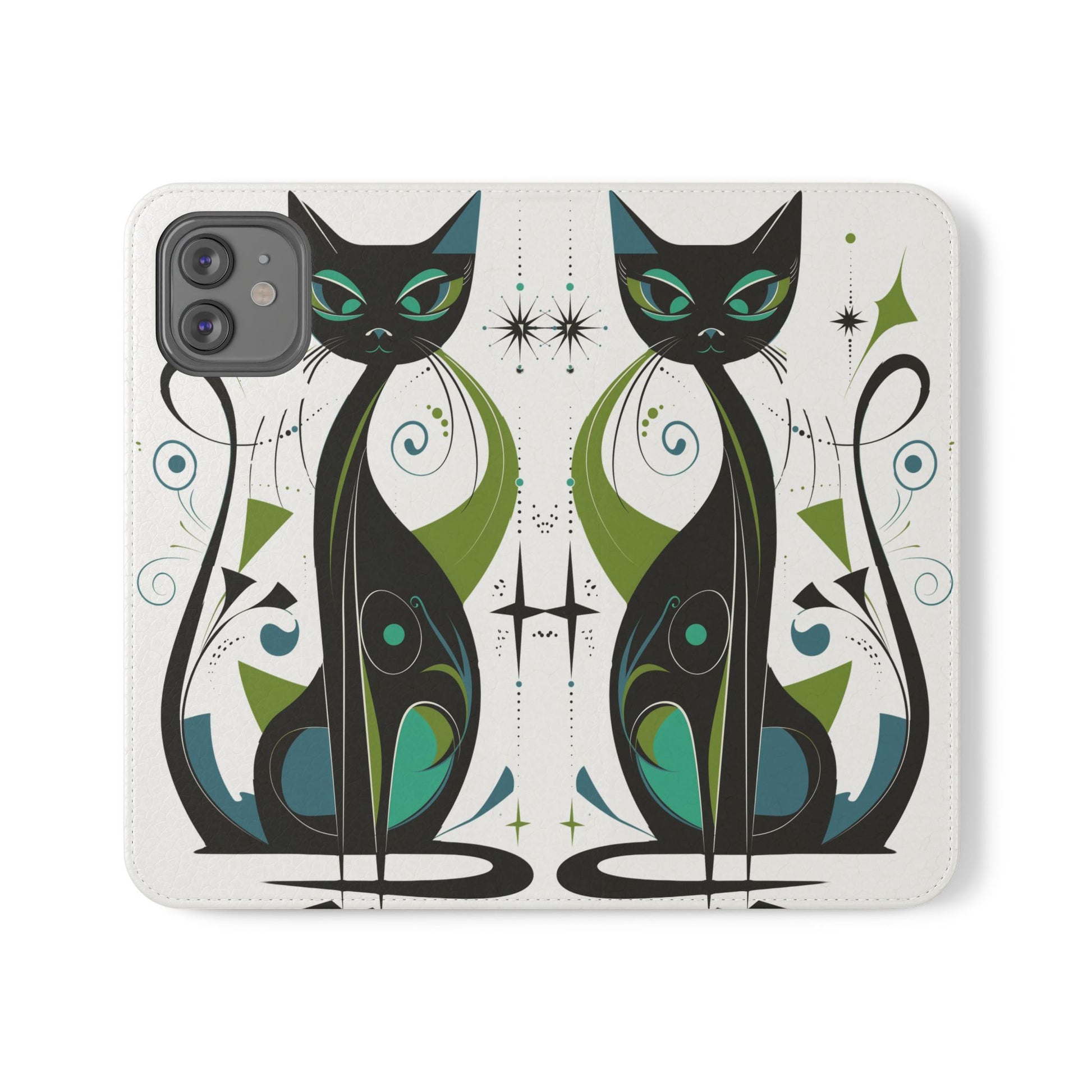 Mid-Century Modern Flip Case, Mid Mod Phone Case, Atomic Cats Case, Retro Chic Smartphone Cover, Android, Apple, Samsung Atomic Cats
