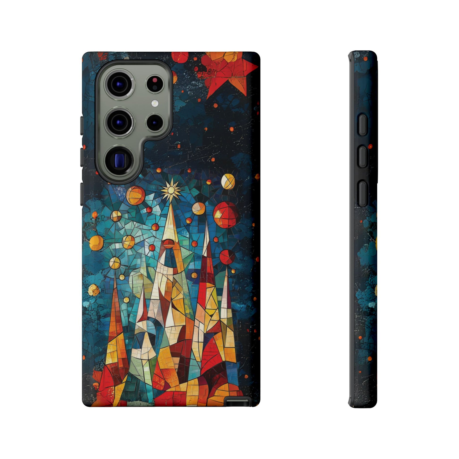 Mosaic Festive Christmas Tree Grove Art Deco Stained Glass Phone Case Rankin Style MidMod Design iPhone 13 14 15 16 Pro Max Pixel Galaxy
