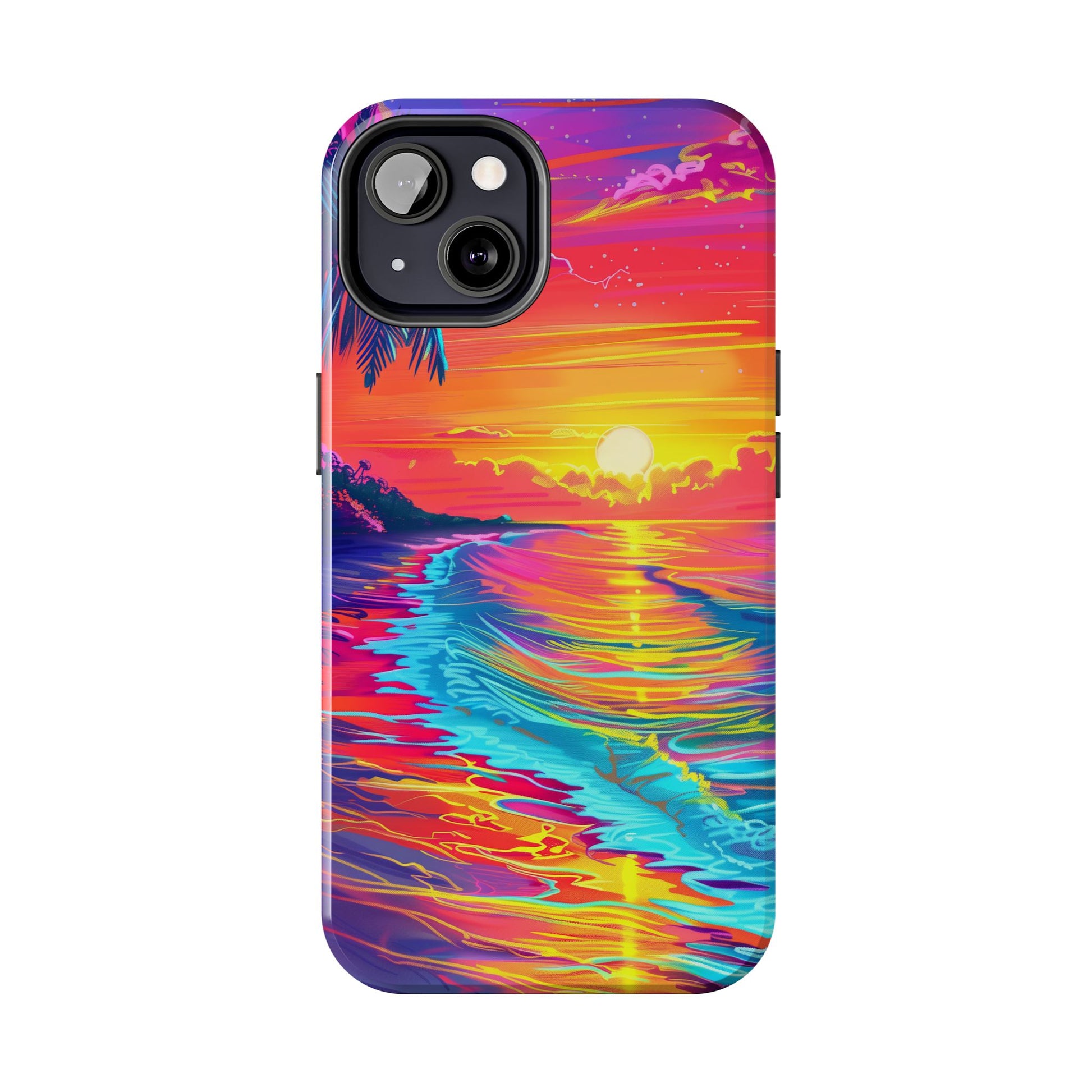 Tough Beach Sunrise Phone Case - Durable Case Lisa Frank Inspired Beach Art - Vibrant Beach Design - Colorful Phone Case for Beach Lovers