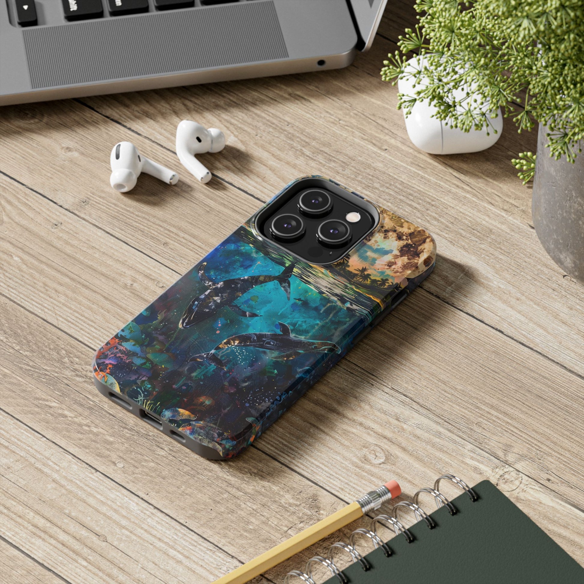 Abstract Moonlit Whales Underwater Phone Case - Durable and Stunning Protective Cover