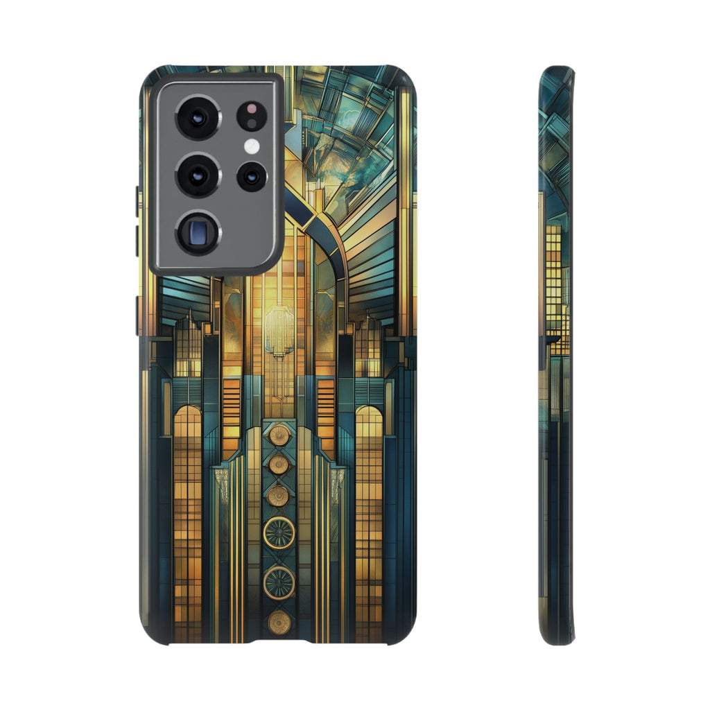 Phone Case Art Deco City Frank Lloyd Wright Teal Gold Protective Covers, Stylish Accessories, Great Gatsby Noir Nouveau iPhone 14 15 16 Pro