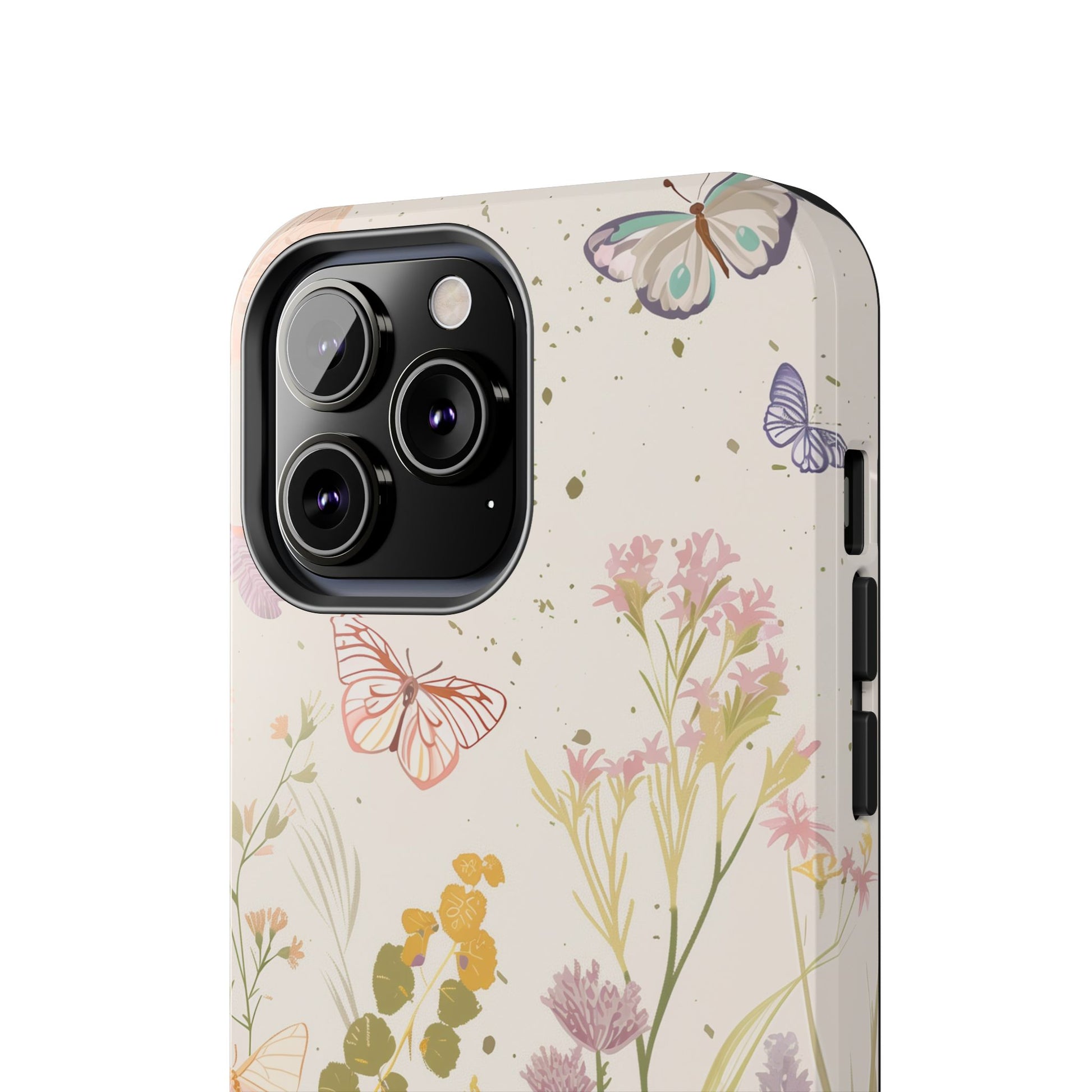 Butterfly Meadow Scene Cottagecore iPhone 15, Pastel Wildflowers & Butterflies, Natural iPhone Case, Cottagecore Garden Case, iPhone 14