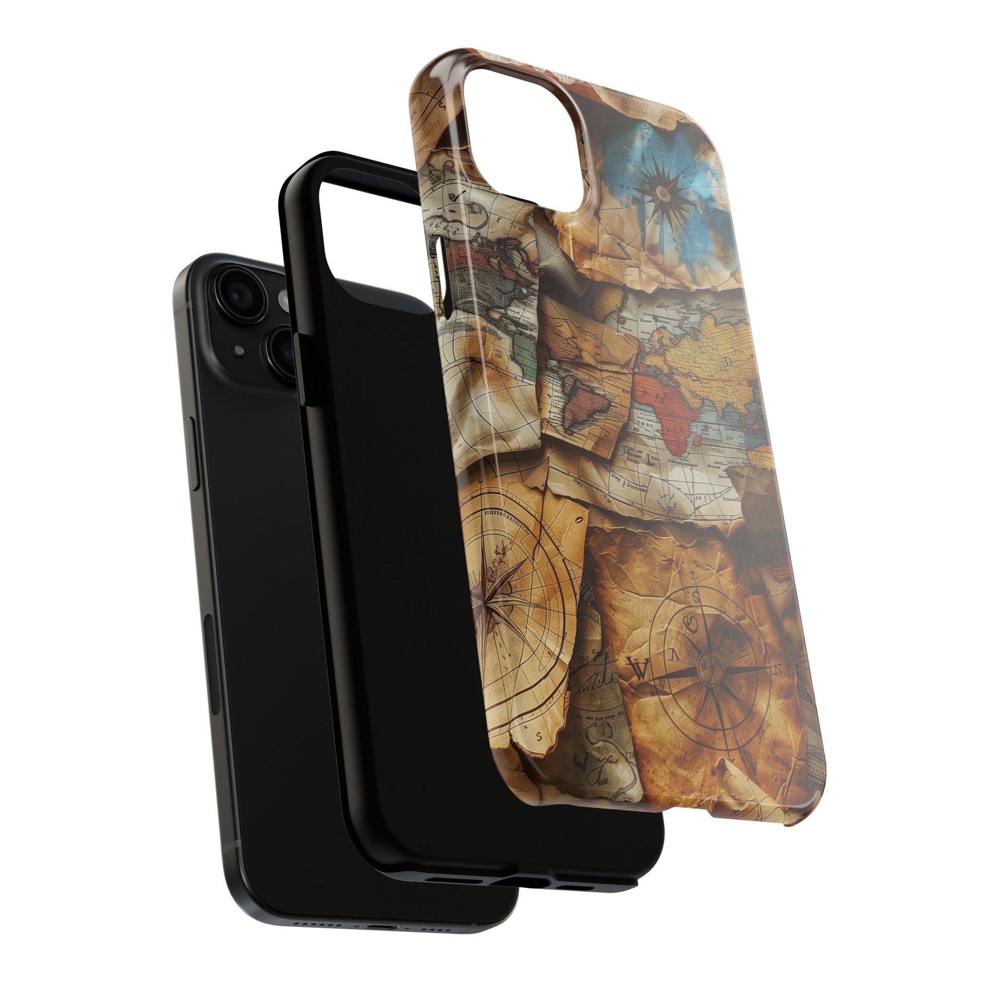 Double Layer Map Phone Case - Protective Phone Case Vintage Map Design - Durable Dual Layer Case with Map Print - Travel Inspired Phone Case