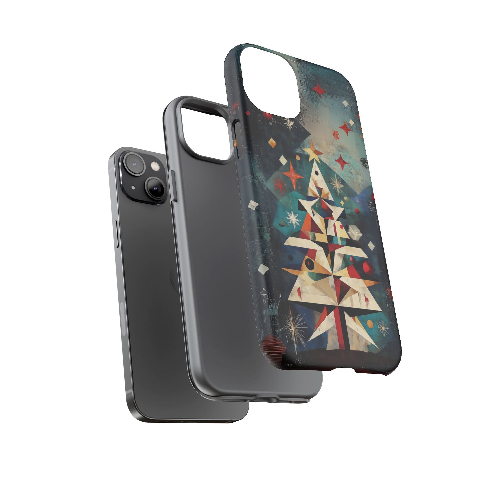 Mosaic Festive Christmas Tree Art Deco Stained Glass Phone Case Rankin Bass Style MidMod Design iPhone 13 14 15 16 Pro Max Pixel Galaxy