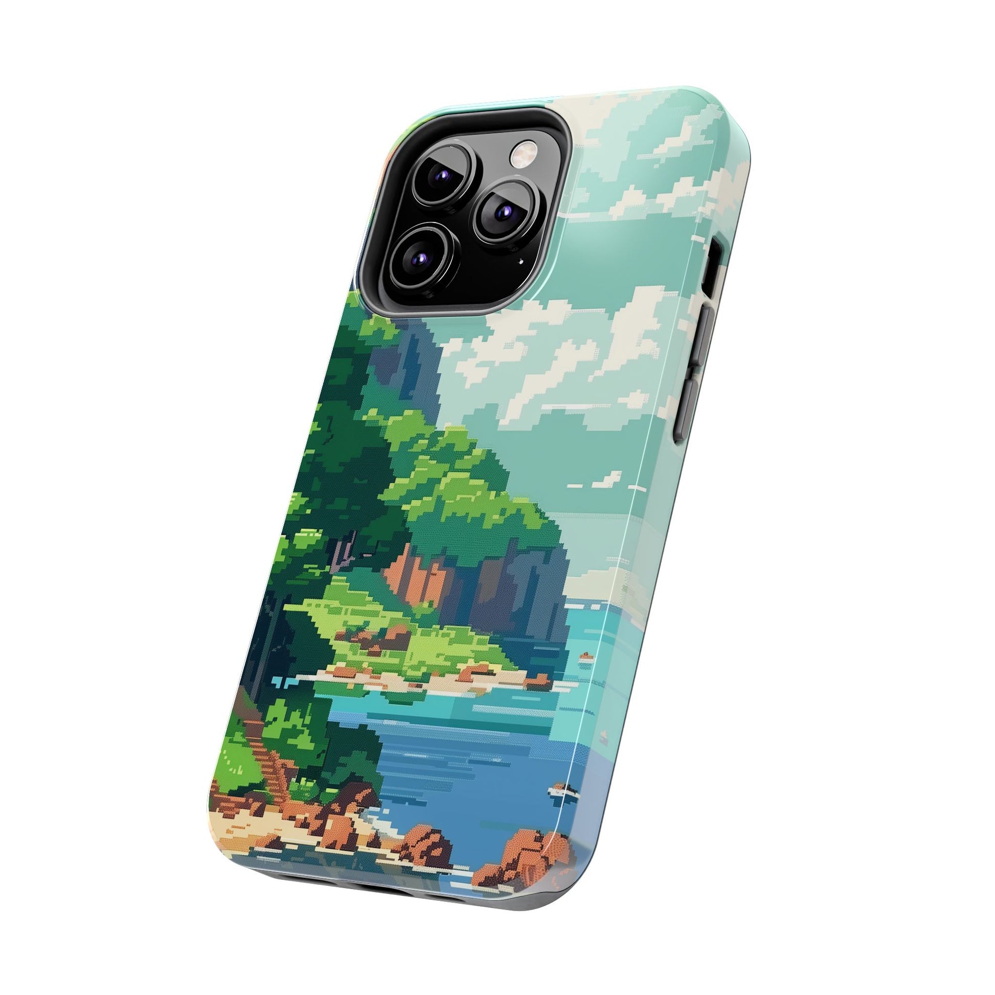 Pixel Art Video Game Landscapes Phone Case, Retro Gaming Pixelated Design, Geeky Gamer Phone Cover, Unique Video Game Art Accessories