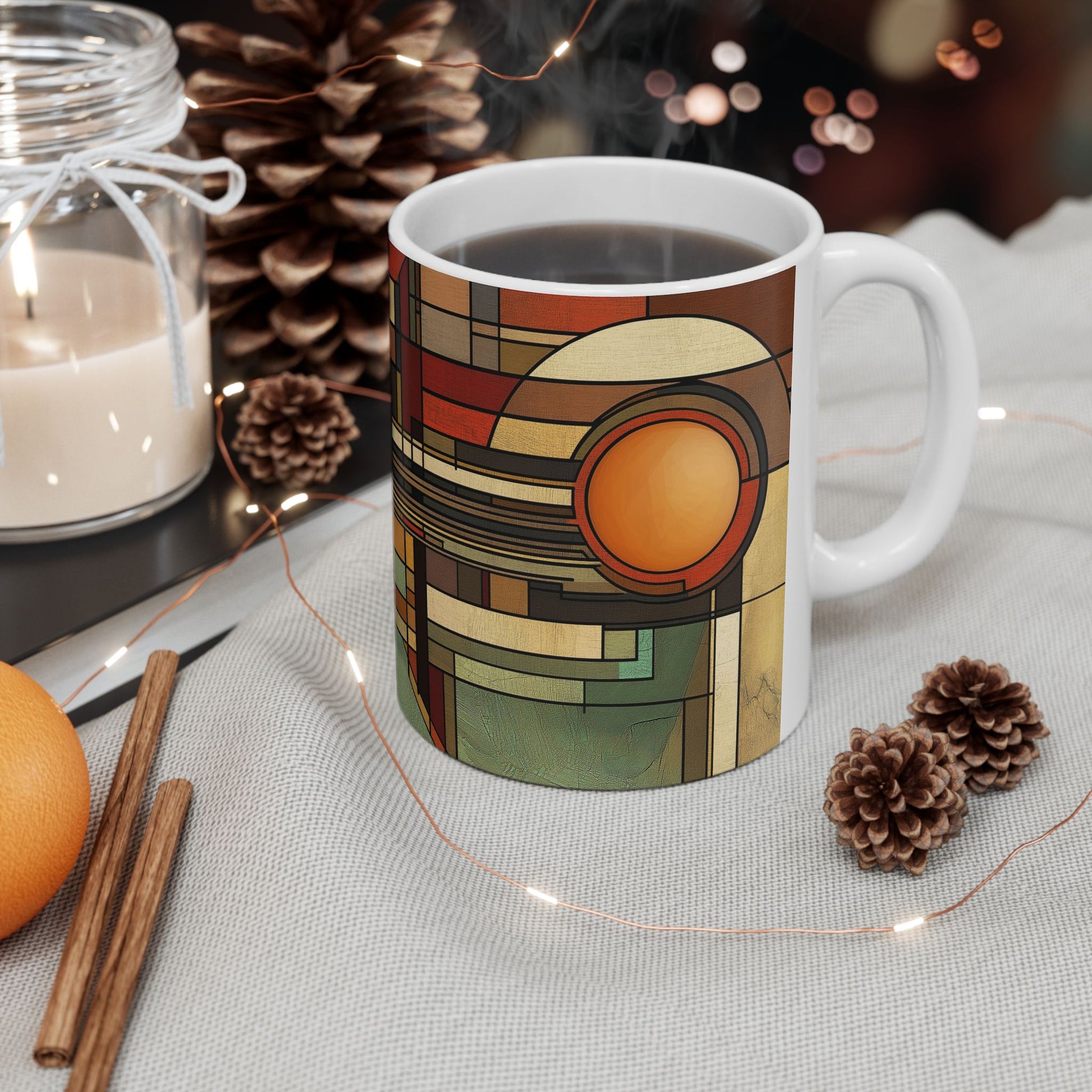 Frank Lloyd Wright Prairie Style Coffee Mug | 11oz Ceramic | Usonian Geometric Design