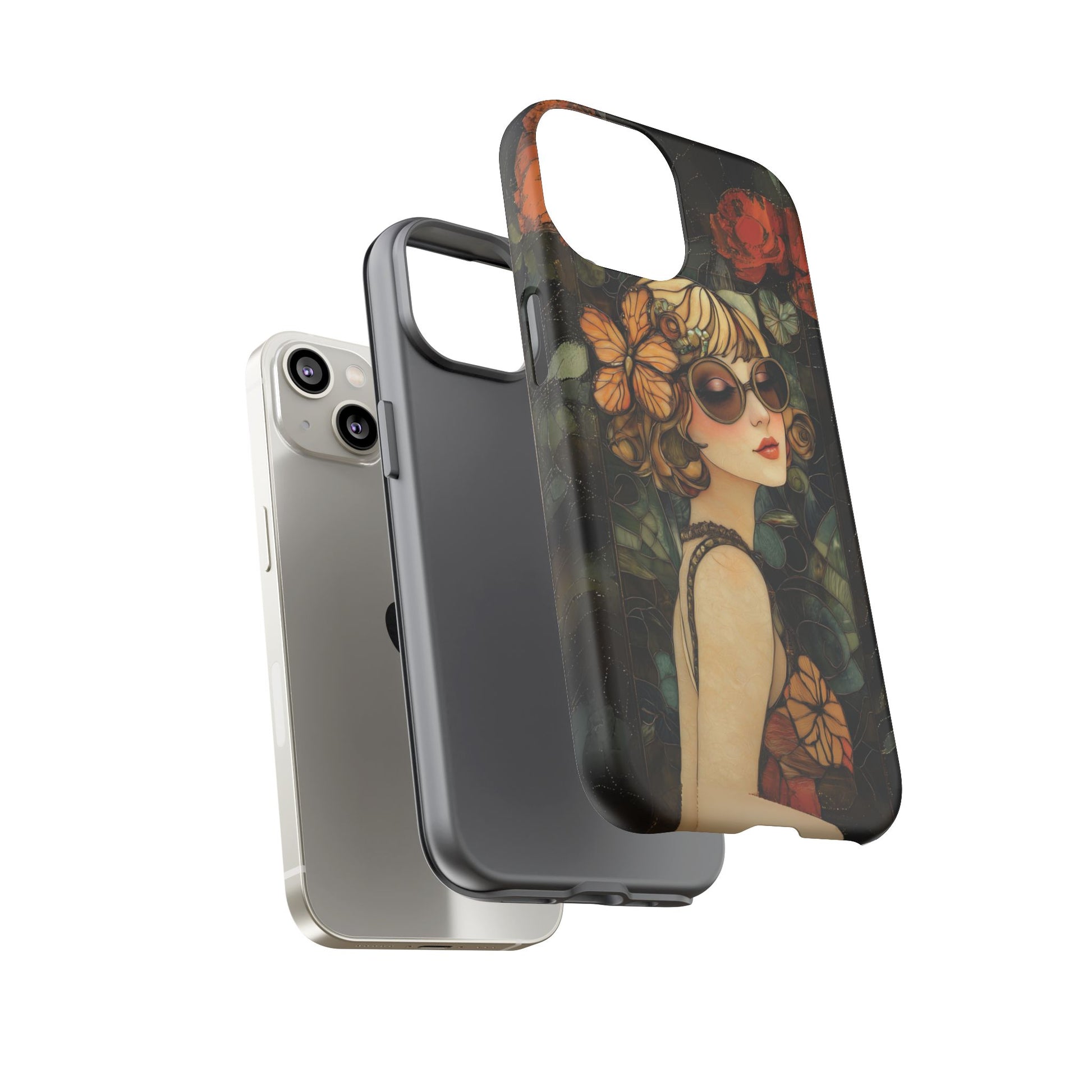 Butterfly Art Deco Flapper Woman Mosaic Phone Case 1920s Art Nouveau Design in Red Stained Glass Alphonse Mucha Style Gatsby Style Poster
