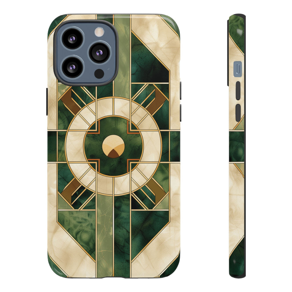 Green Frank Lloyd Wright Inspired Phone Case Geometric Elegance Stained Glass Art Deco Marble Gold 13 14 15 16 iPhone Pro Max Galaxy Pixel