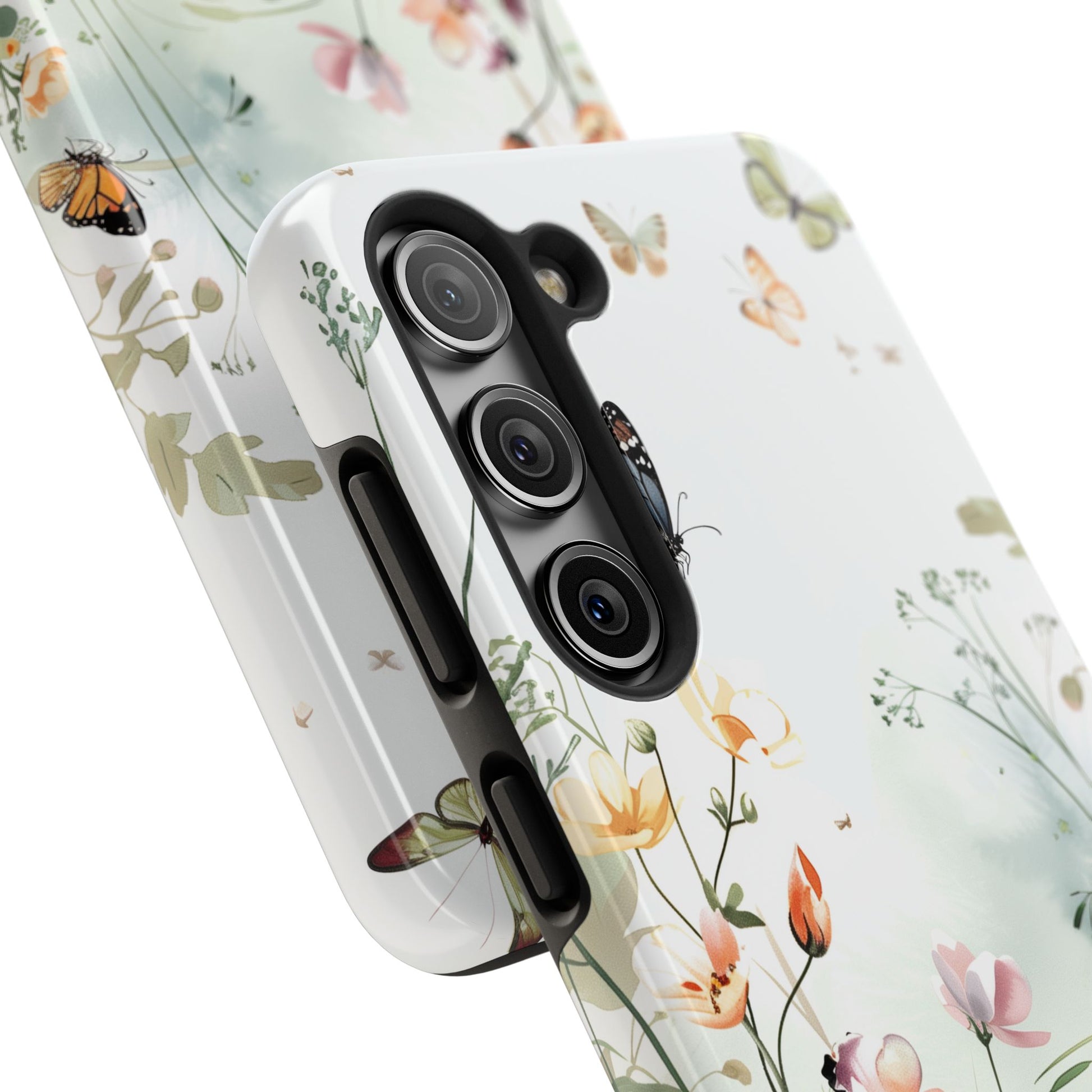 Butterfly Meadow Scene Cottagecore iPhone 15, Pastel Wildflowers & Butterflies, Natural iPhone Case, Cottagecore Garden Case, iPhone 14