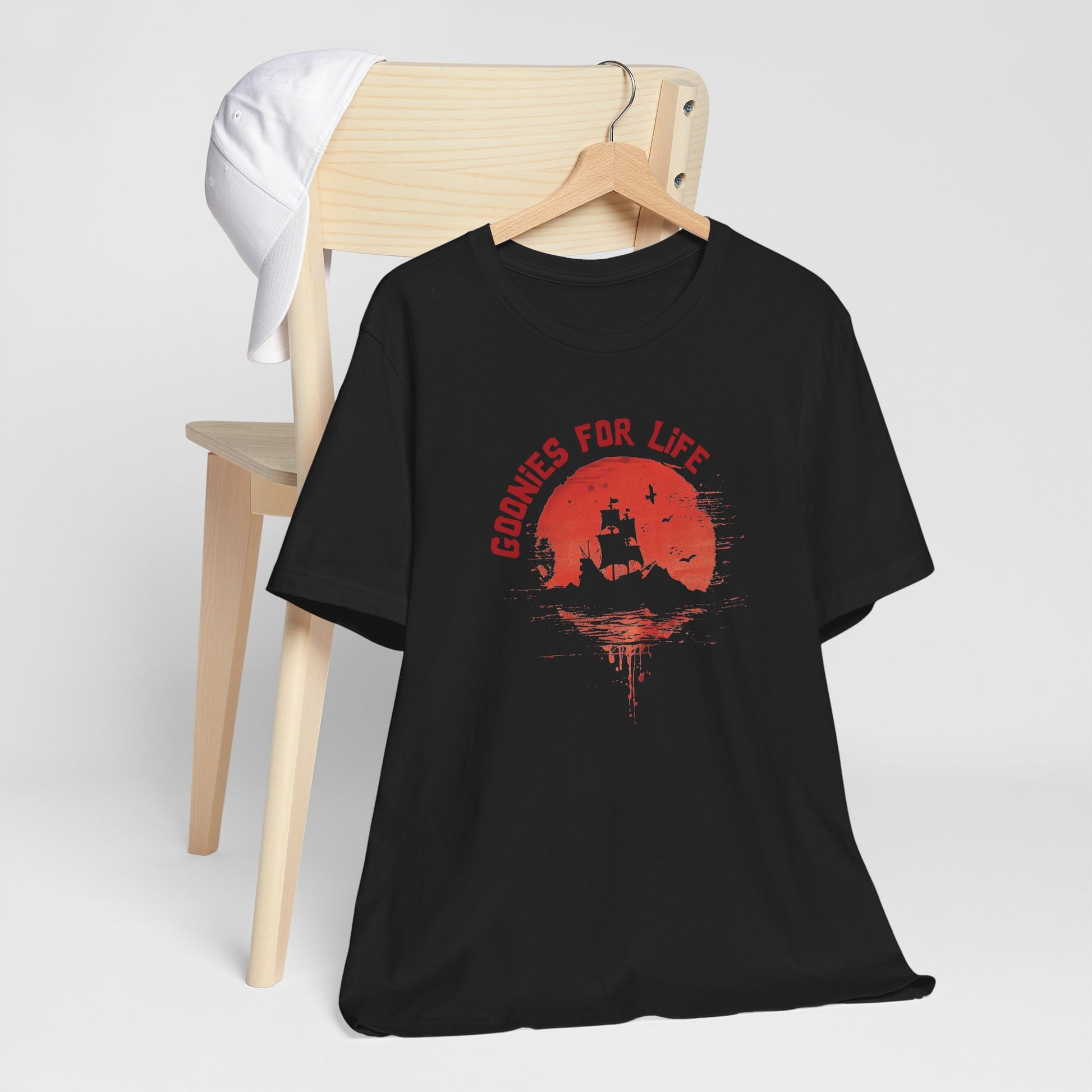 Goonies For Life Vintage Style Sunset Pirate Ship Tee