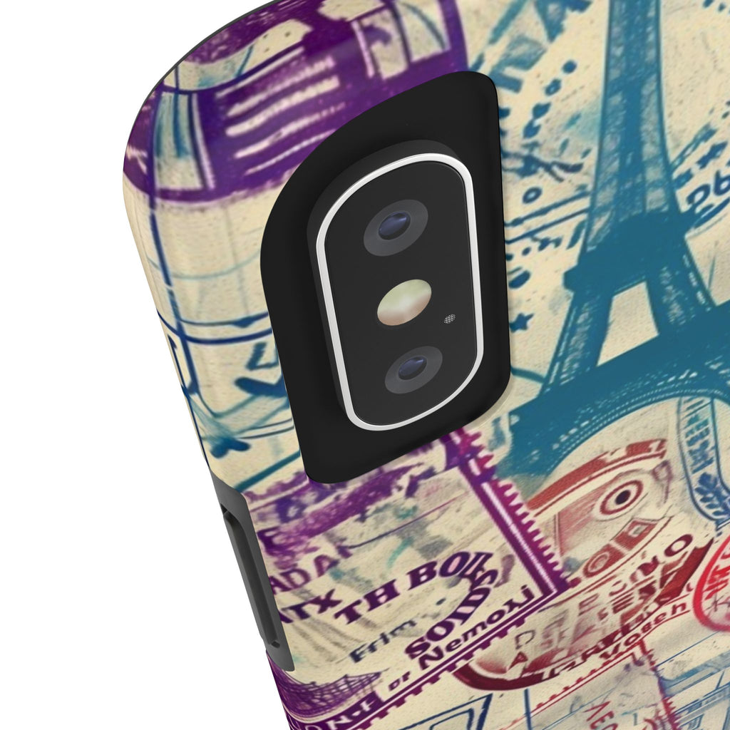 Travel Stamps Tough Phone Case - Durable Vintage Travel Stamps Design - Adventure Inspired Phone Case - Protective Case with travel stamps