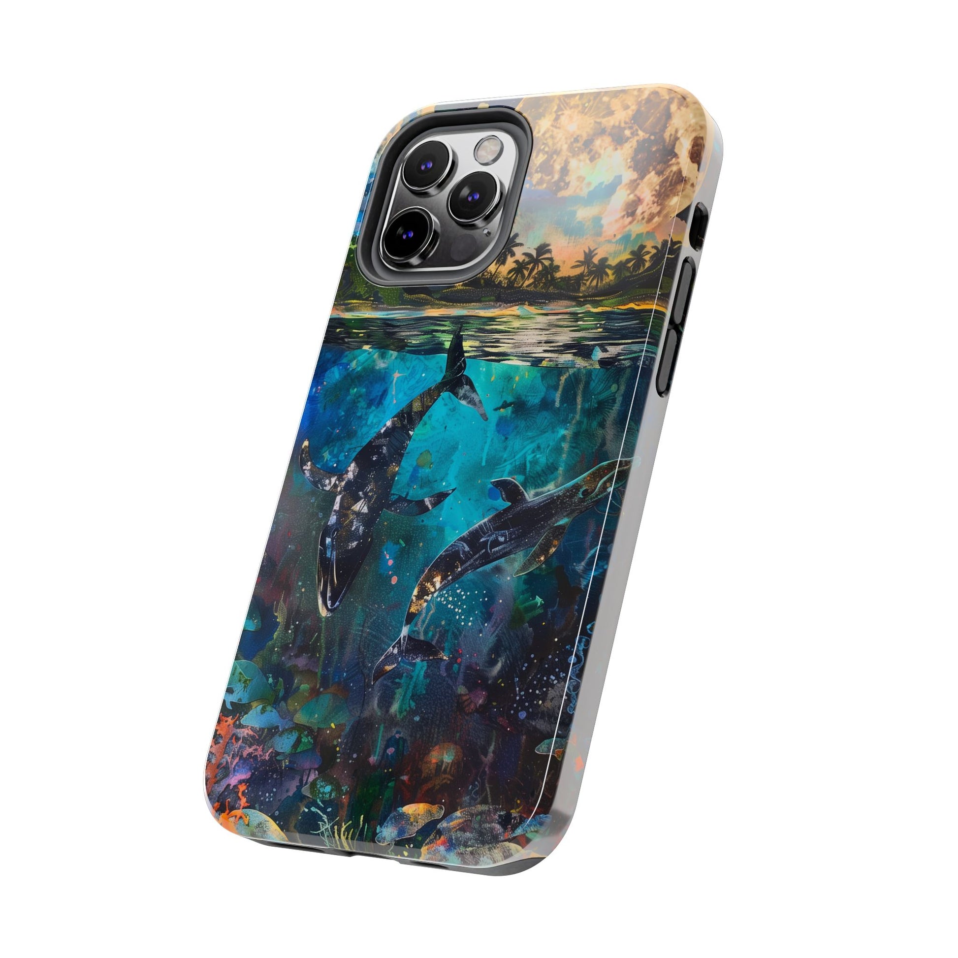 Abstract Moonlit Whales Underwater Phone Case - Durable and Stunning Protective Cover
