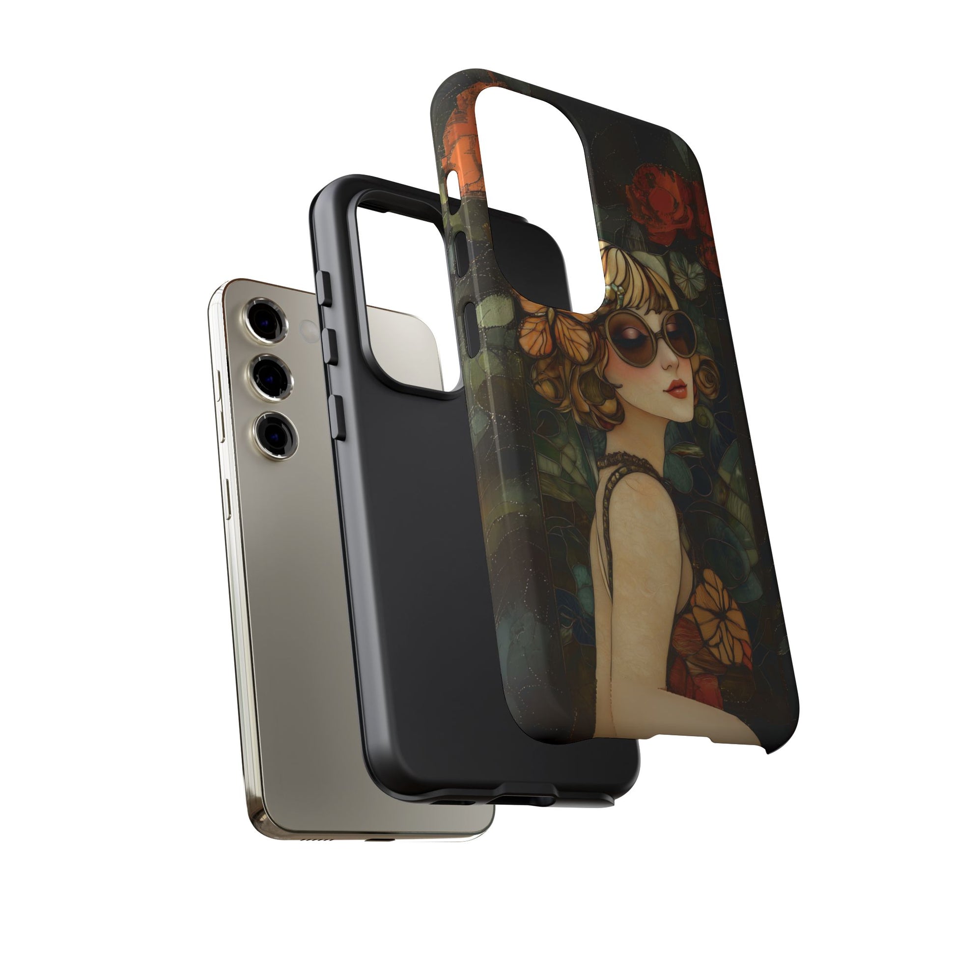 Butterfly Art Deco Flapper Woman Mosaic Phone Case 1920s Art Nouveau Design in Red Stained Glass Alphonse Mucha Style Gatsby Style Poster