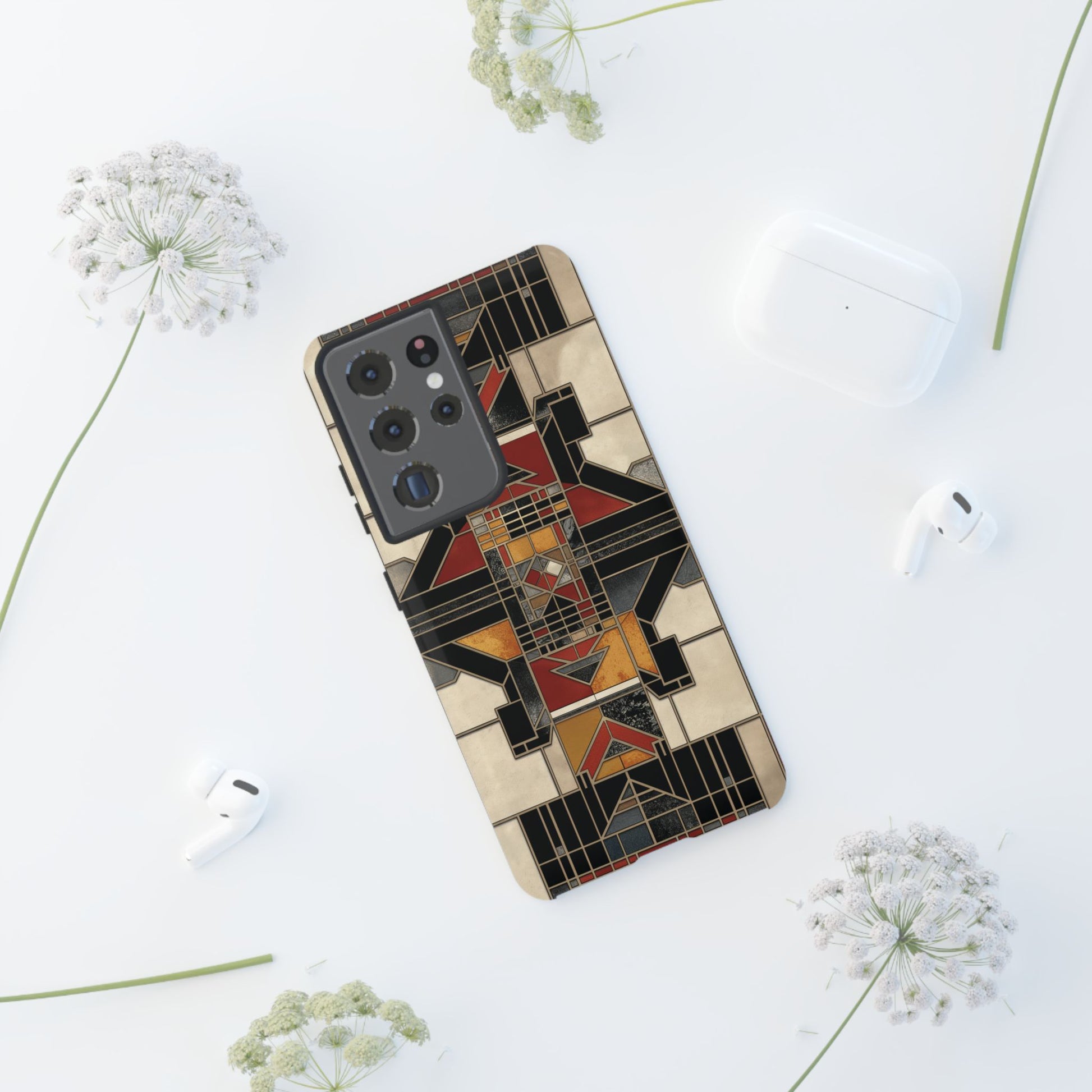 Stained Glass Art Deco Southwest Prairie Style Frank Lloyd Phone Case Geometric Marble Gold 13 14 15 16 iPhone Pro Max Galaxy Pixel