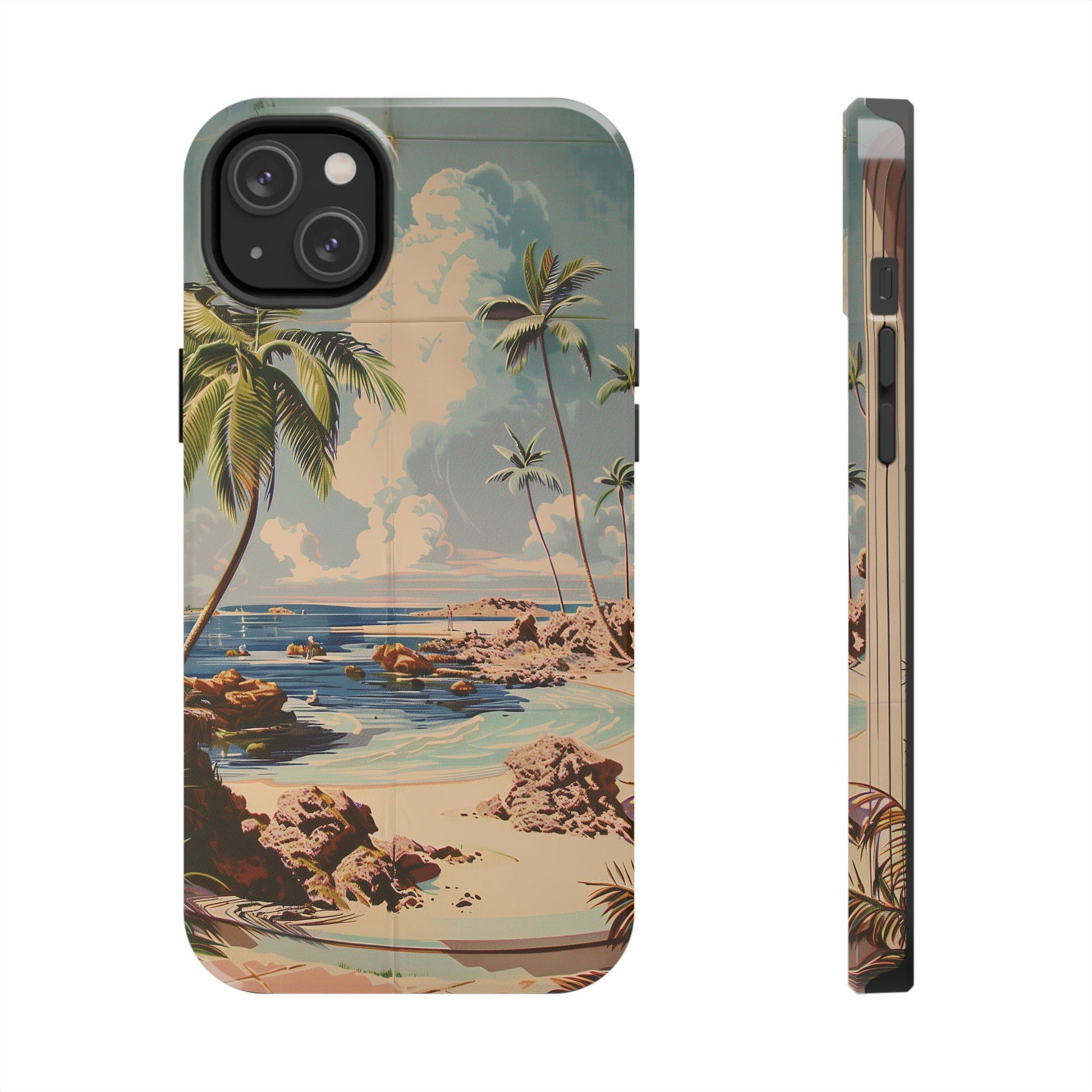 Beach Scene Phone Case Retro Vintage Tropical Ocean Summer Surfing Tiki iPhone 13 14 15 16 Pro Max Galaxy S24