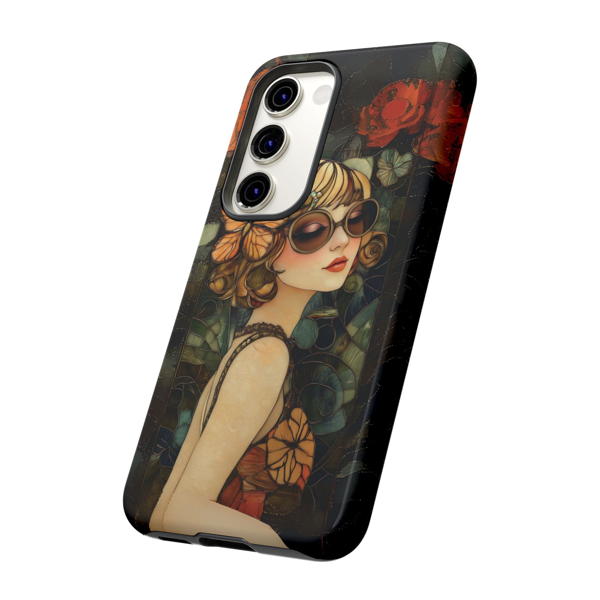 Butterfly Art Deco Flapper Woman Mosaic Phone Case 1920s Art Nouveau Design in Red Stained Glass Alphonse Mucha Style Gatsby Style Poster