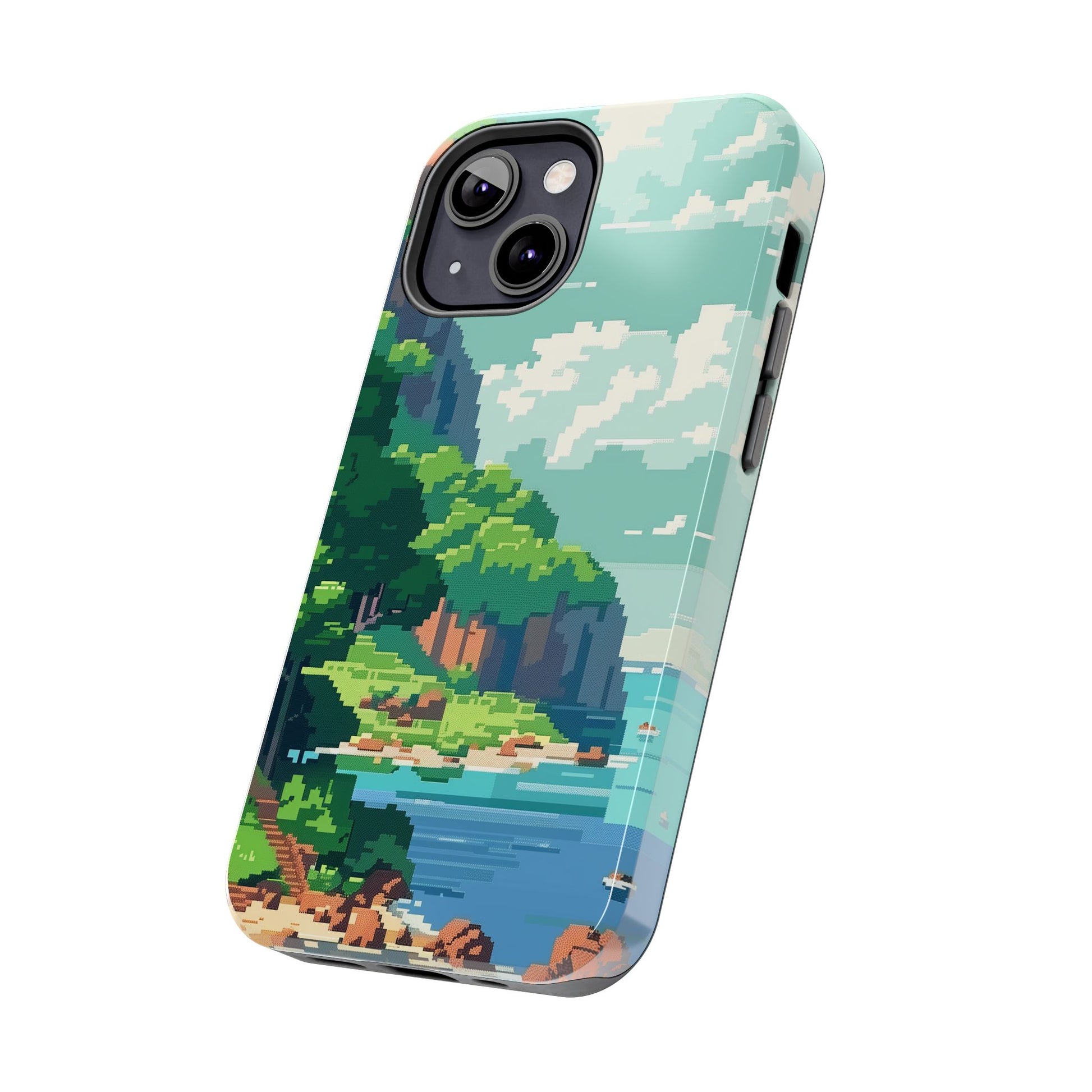 Pixel Art Video Game Landscapes Phone Case, Retro Gaming Pixelated Design, Geeky Gamer Phone Cover, Unique Video Game Art Accessories
