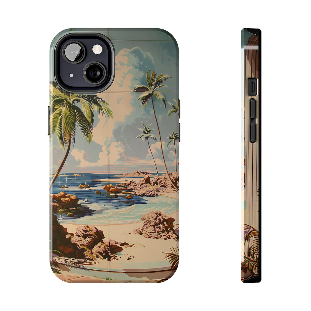 Beach Scene Phone Case Retro Vintage Tropical Ocean Summer Surfing Tiki iPhone 13 14 15 16 Pro Max Galaxy S24