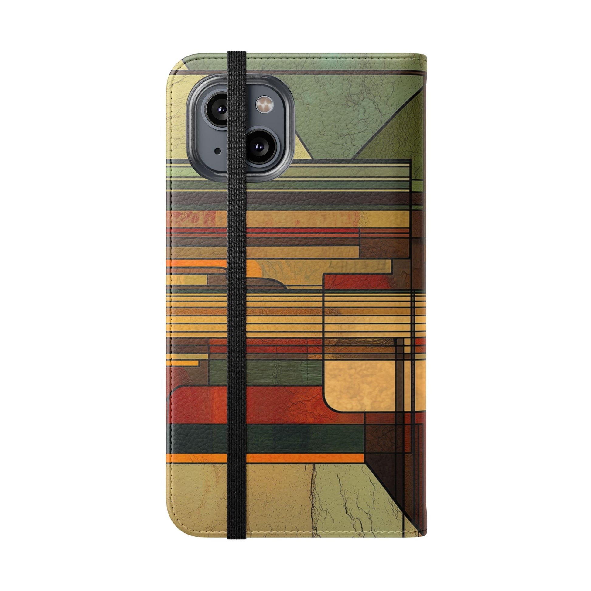 Art Deco Flip Case Prairie Style Stained Glass Inspired by Frank Lloyd Wright, Phone Covers, Colorful Protective Accessories, Unique