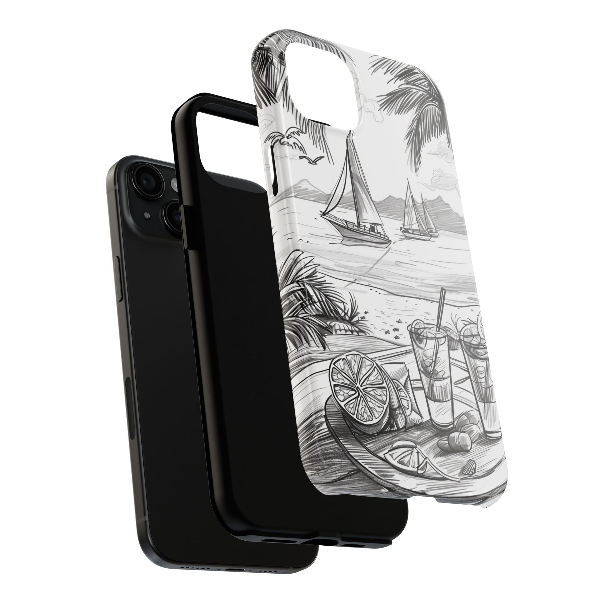 Beach Vibes Phone Case: Hand-Drawn Tiki Drinks & Tropical Paradise Design