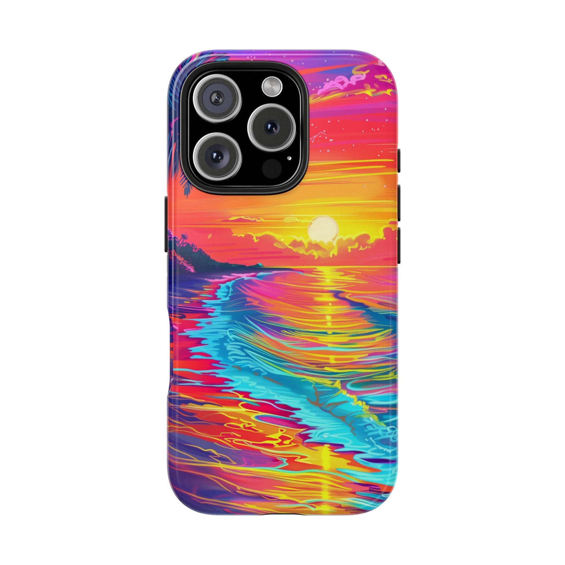 Tough Beach Sunrise Phone Case - Durable Case Lisa Frank Inspired Beach Art - Vibrant Beach Design - Colorful Phone Case for Beach Lovers