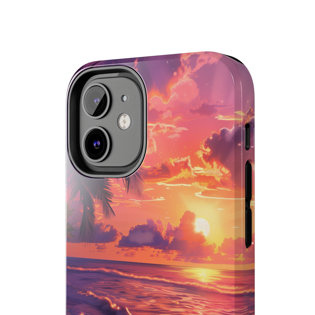 Tough Beach Scene Sunrise - Durable Case Lisa Frank Inspired Beach Art - Vibrant Beach Design - Colorful Phone Case for Beach Lovers