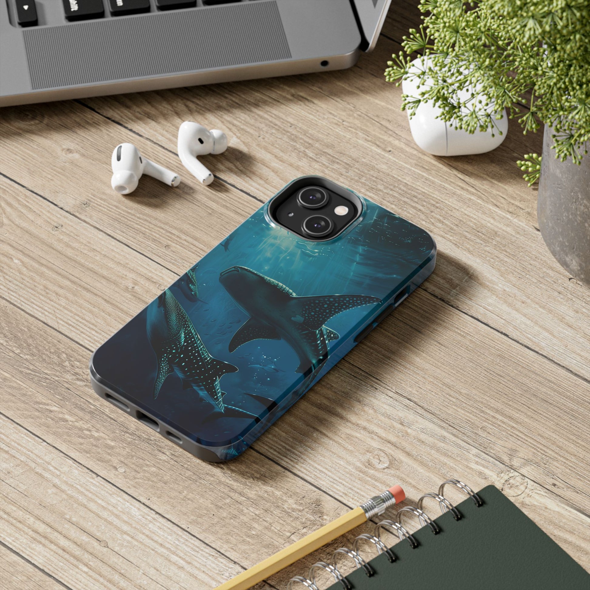 Tranquil Trio: Three Whale Sharks Tough Phone Case