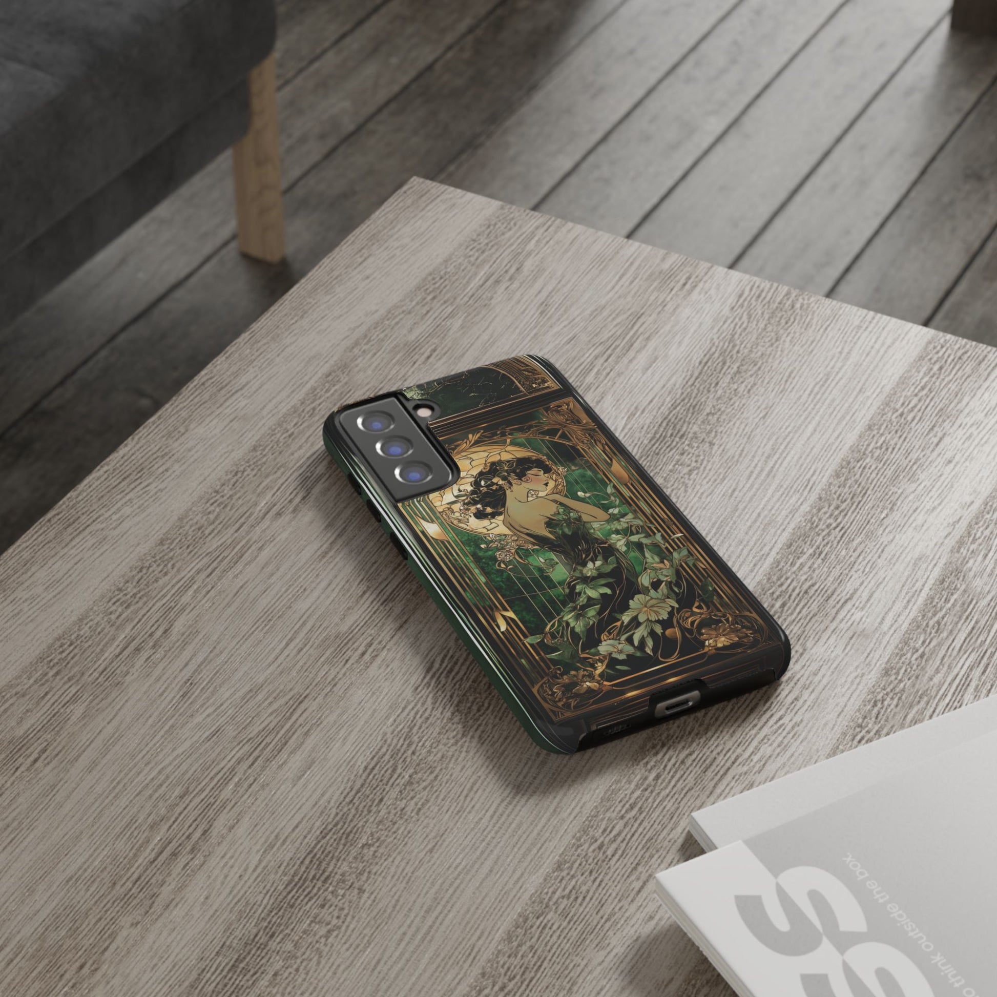 Art Deco Fairy Flapper Woman Phone Case 1920s Art Nouveau Design in Emerald & Gold Alphonse Mucha Style Gatsby Style Poster