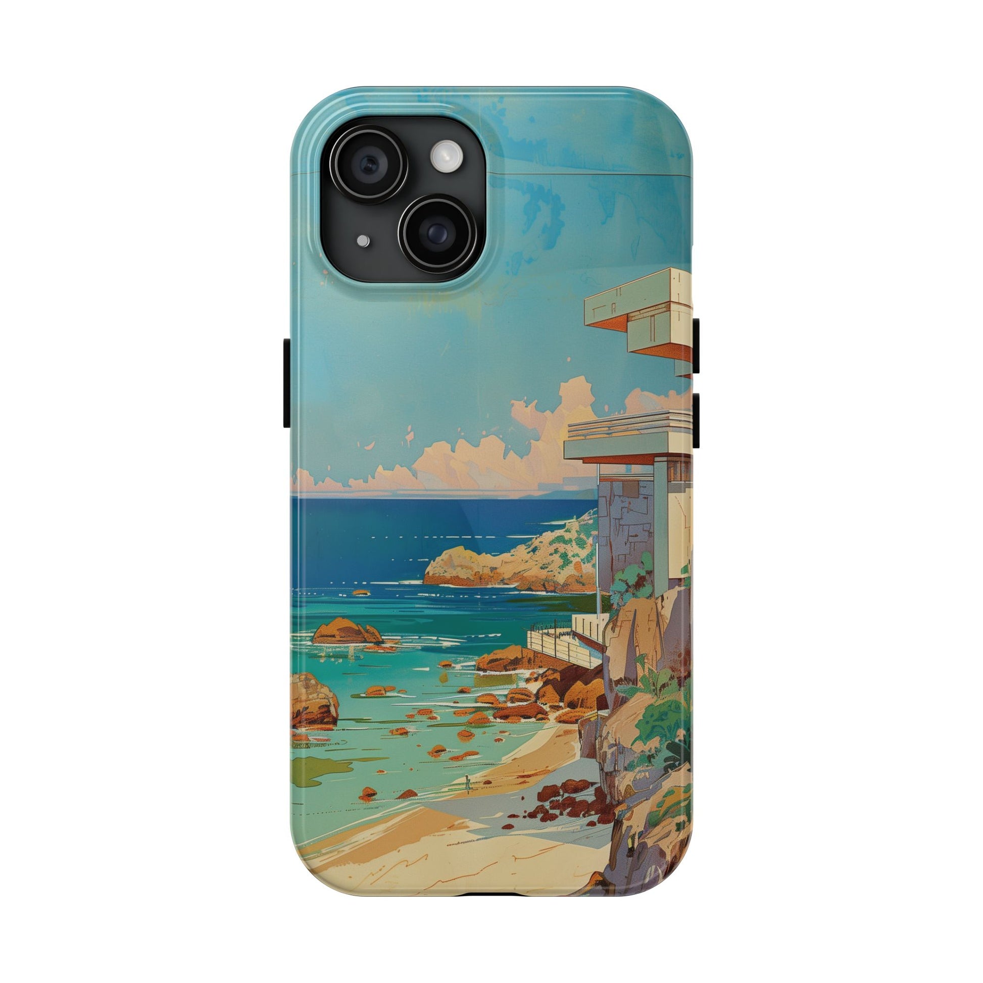 Retro Beach Scene Phone Case, Vintage Tropical Ocean iPhone Case, Summer Beach Phone Cover for iPhone, iphone 15 pro max