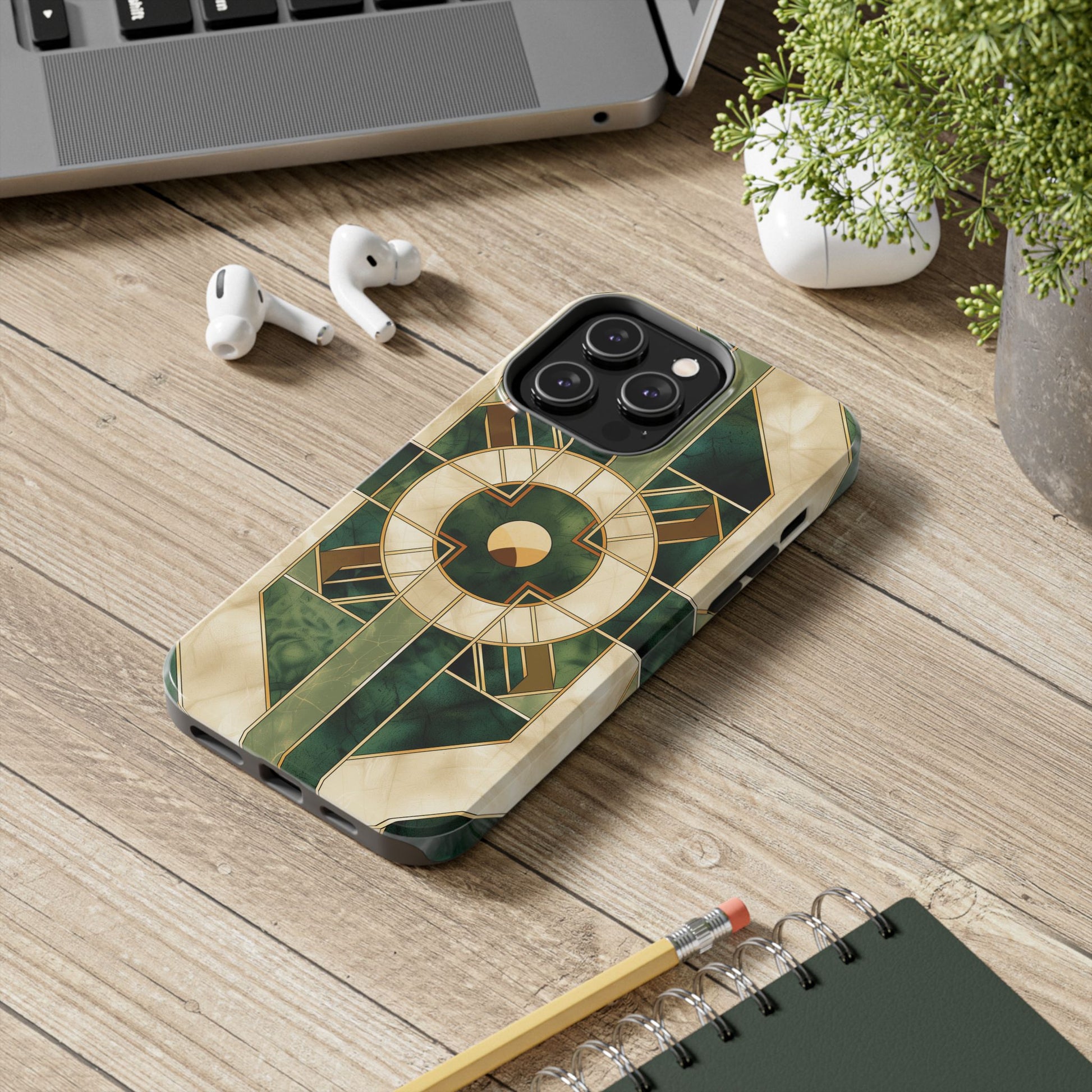 Green Frank Lloyd Wright Inspired Phone Case - Geometric Elegance for iPhone Models