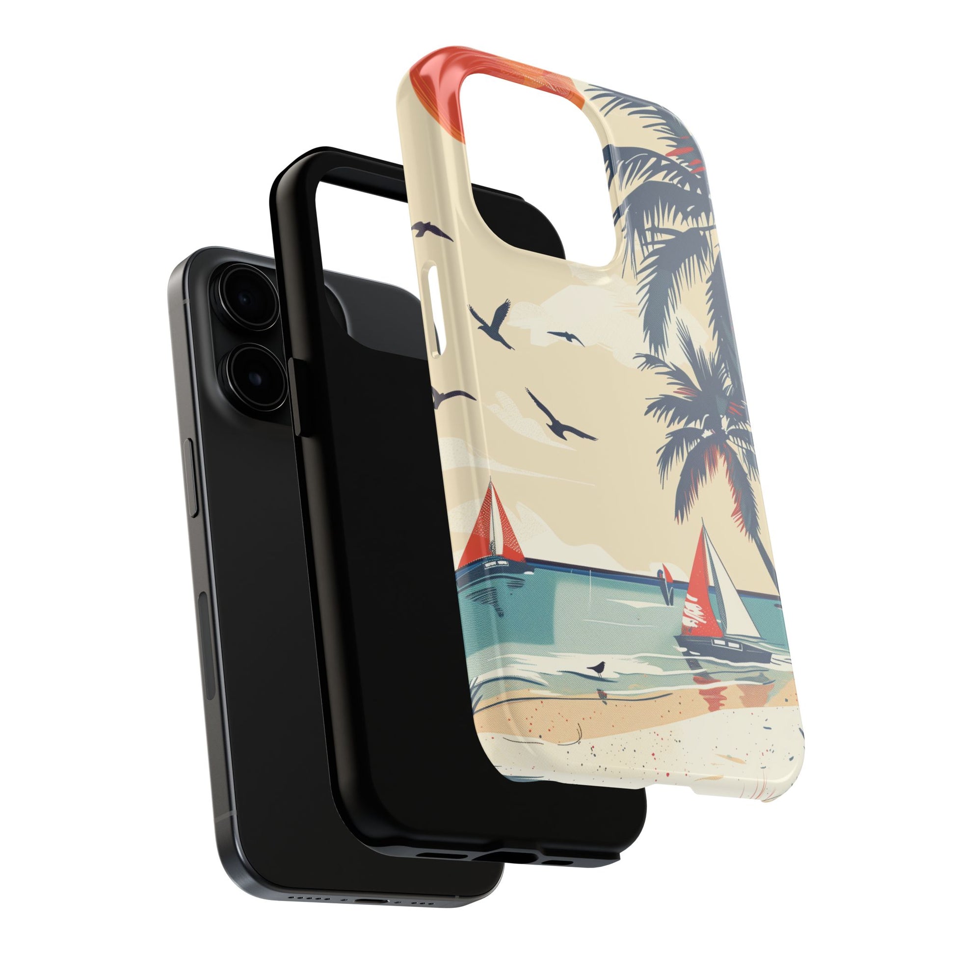 Retro Beach Scene Phone Case, Vintage Tropical Ocean iPhone Case, Summer Beach Phone Cover for iPhone, iphone 15 pro max