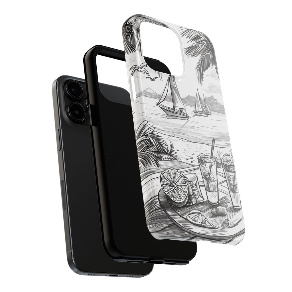 Beach Vibes Phone Case: Hand-Drawn Tiki Drinks & Tropical Paradise Design