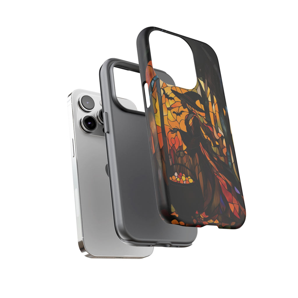 Halloween Witch Stained Glass Effect Dark Academia Spooky Fall Witchy Pumpkin Bats Seasonal Fall Mosaic Case iPhone 13 14 15 16 Pro Max