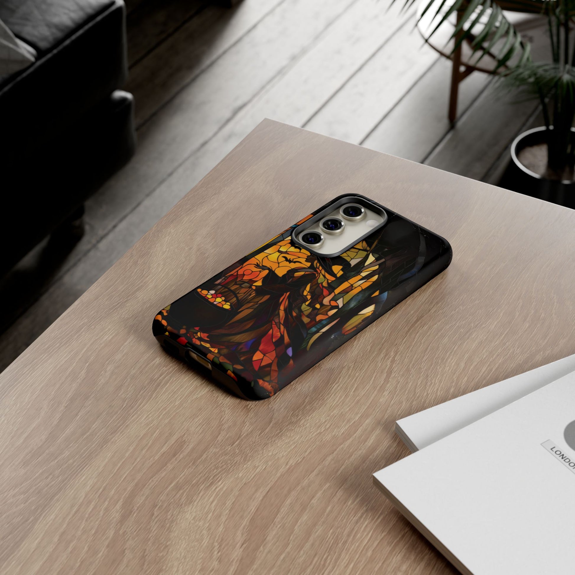 Halloween Witch Stained Glass Effect Dark Academia Spooky Fall Witchy Pumpkin Bats Seasonal Fall Mosaic Case iPhone 13 14 15 16 Pro Max