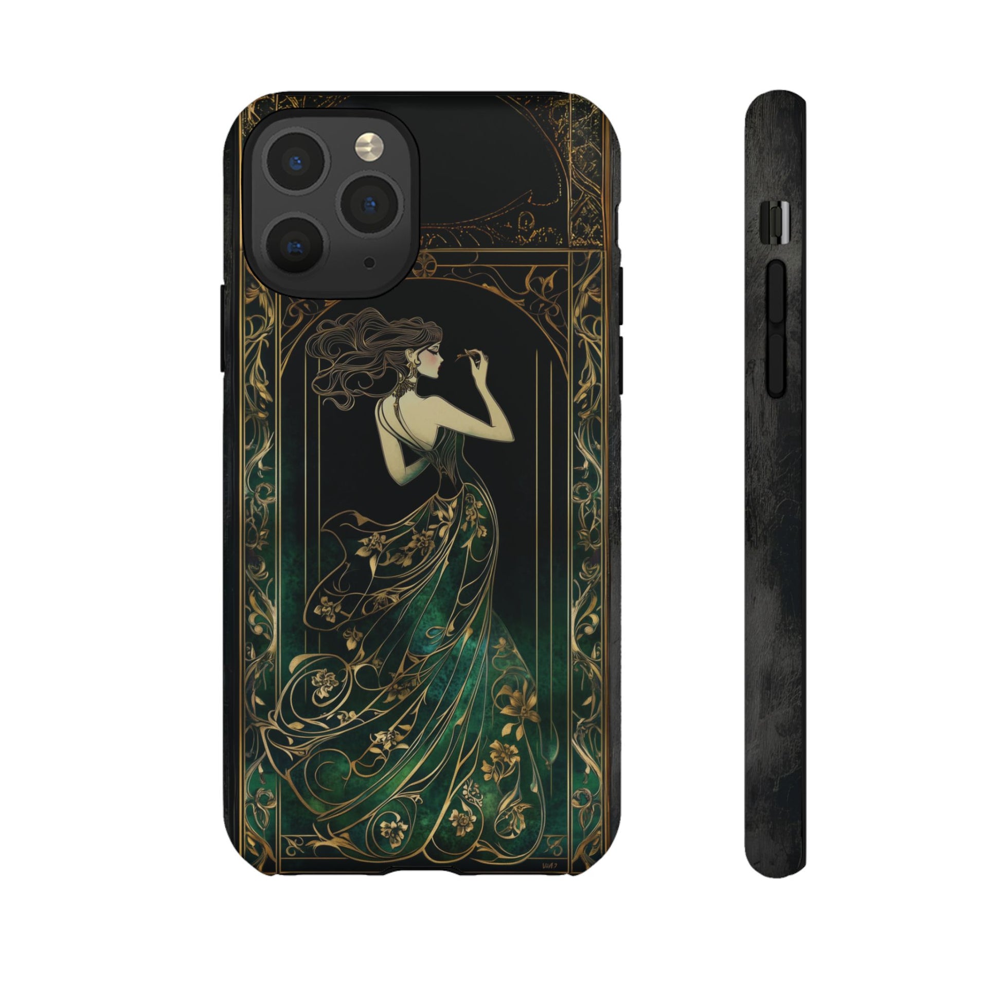 Art Deco Flapper Woman Phone Case 1920s Art Nouveau Design in Emerald & Gold Alphonse Mucha Style Gatsby Style Poster