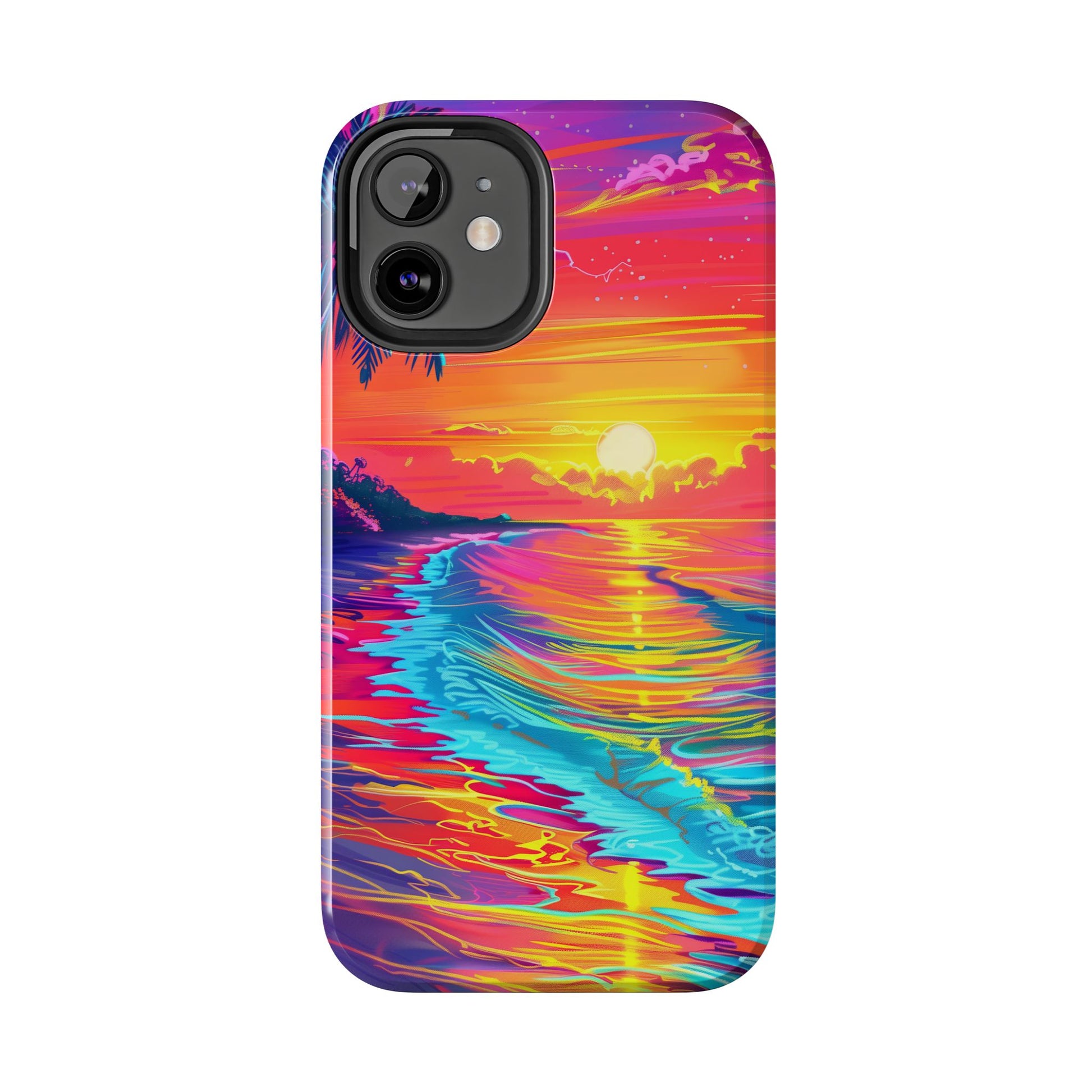 Tough Beach Sunrise Phone Case - Durable Case Lisa Frank Inspired Beach Art - Vibrant Beach Design - Colorful Phone Case for Beach Lovers