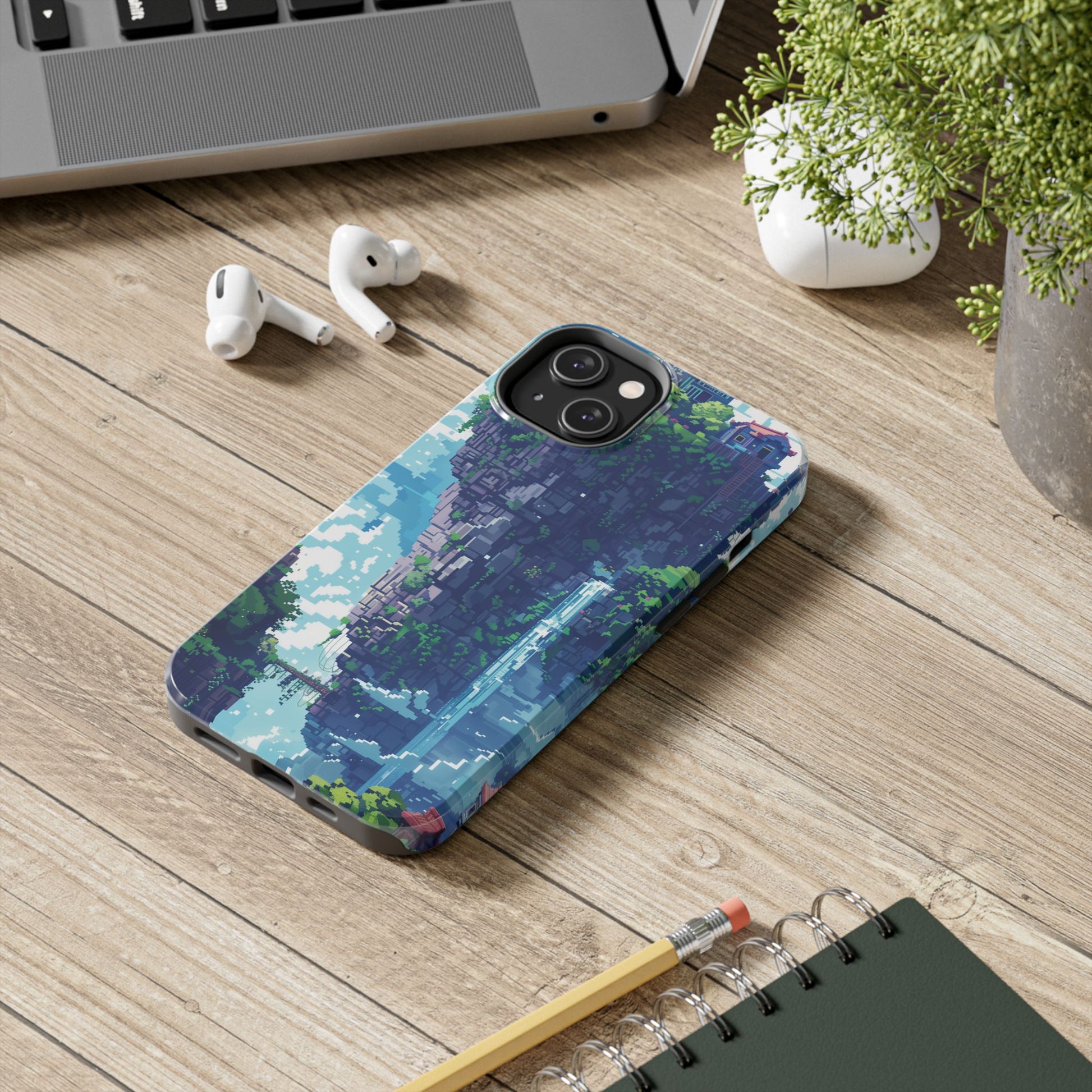 Pixel Art Video Game Landscapes Phone Case, Retro Gaming Pixelated Design, Geeky Gamer Phone Cover, Unique Video Game Art Accessories