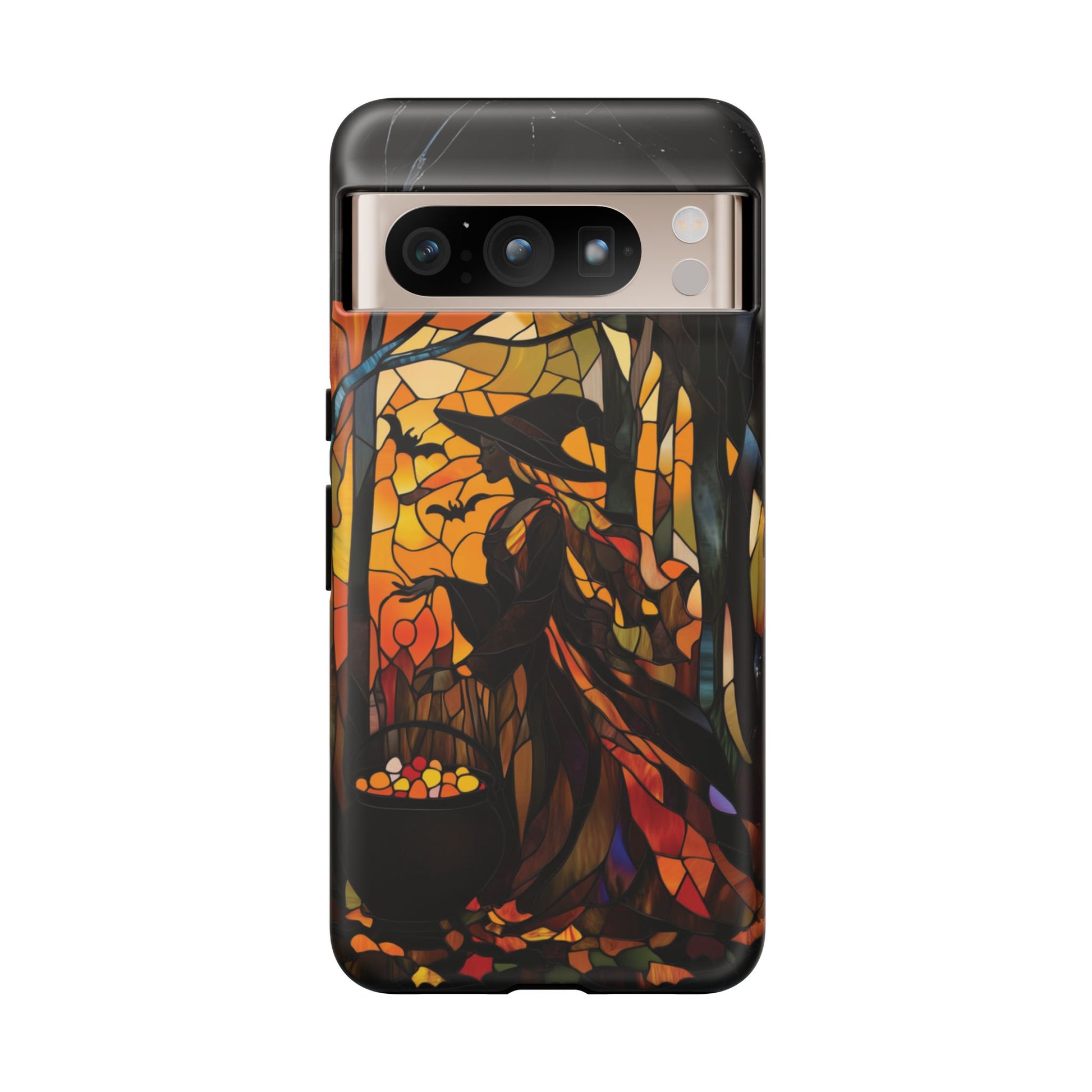 Halloween Witch Stained Glass Effect Dark Academia Spooky Fall Witchy Pumpkin Bats Seasonal Fall Mosaic Case iPhone 13 14 15 16 Pro Max