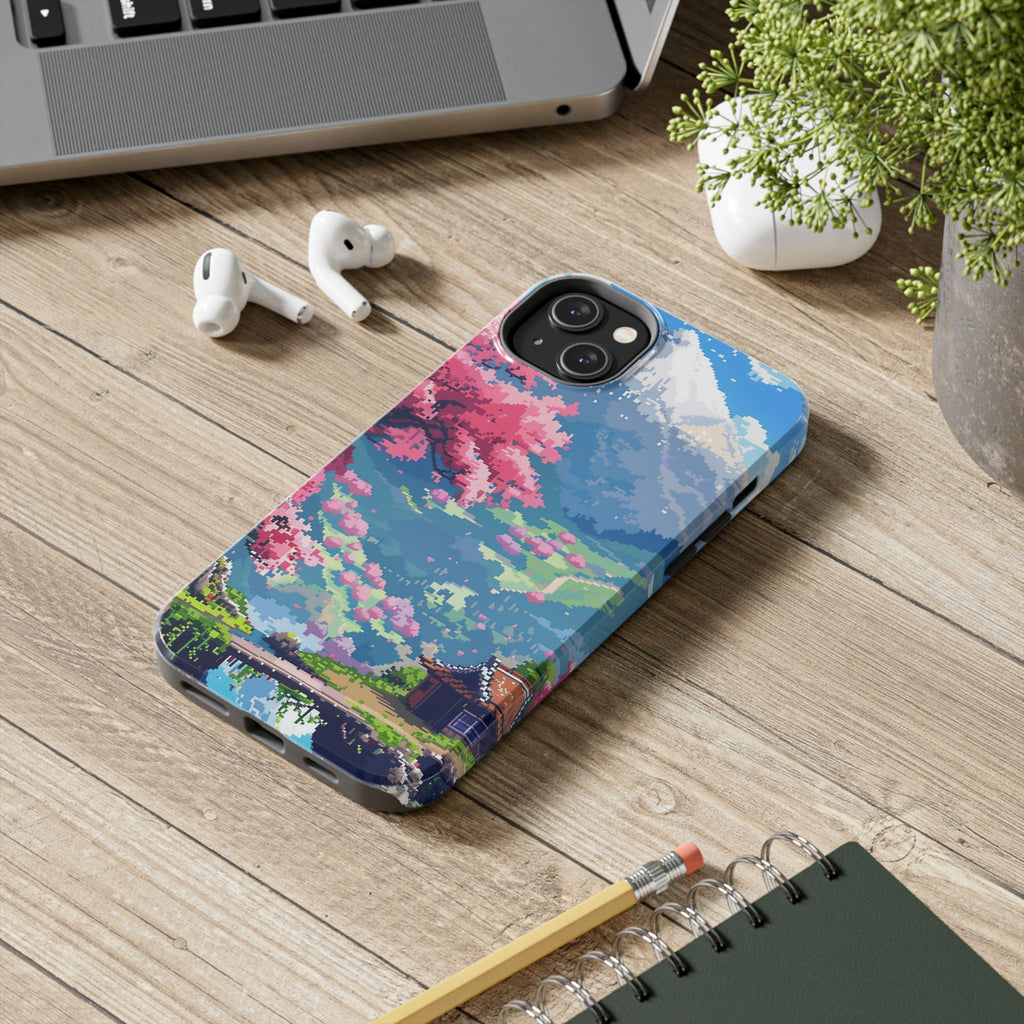 Pixel Art Video Game Landscapes Phone Case, Retro Gaming Pixelated Design, Geeky Gamer Phone Cover, Unique Video Game Art Accessories