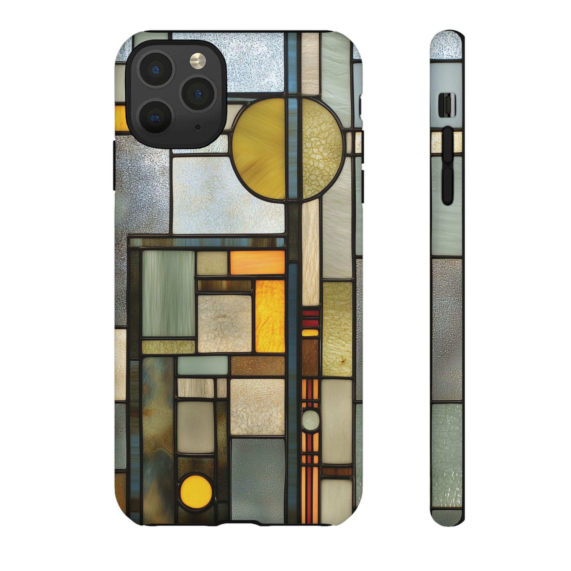 Green Art Deco Stained Glass Phone Case Frank Lloyd Wright Cottage Core Usonian Prairie Style Geometric Stylish  iPhone 14 15 16 Pro