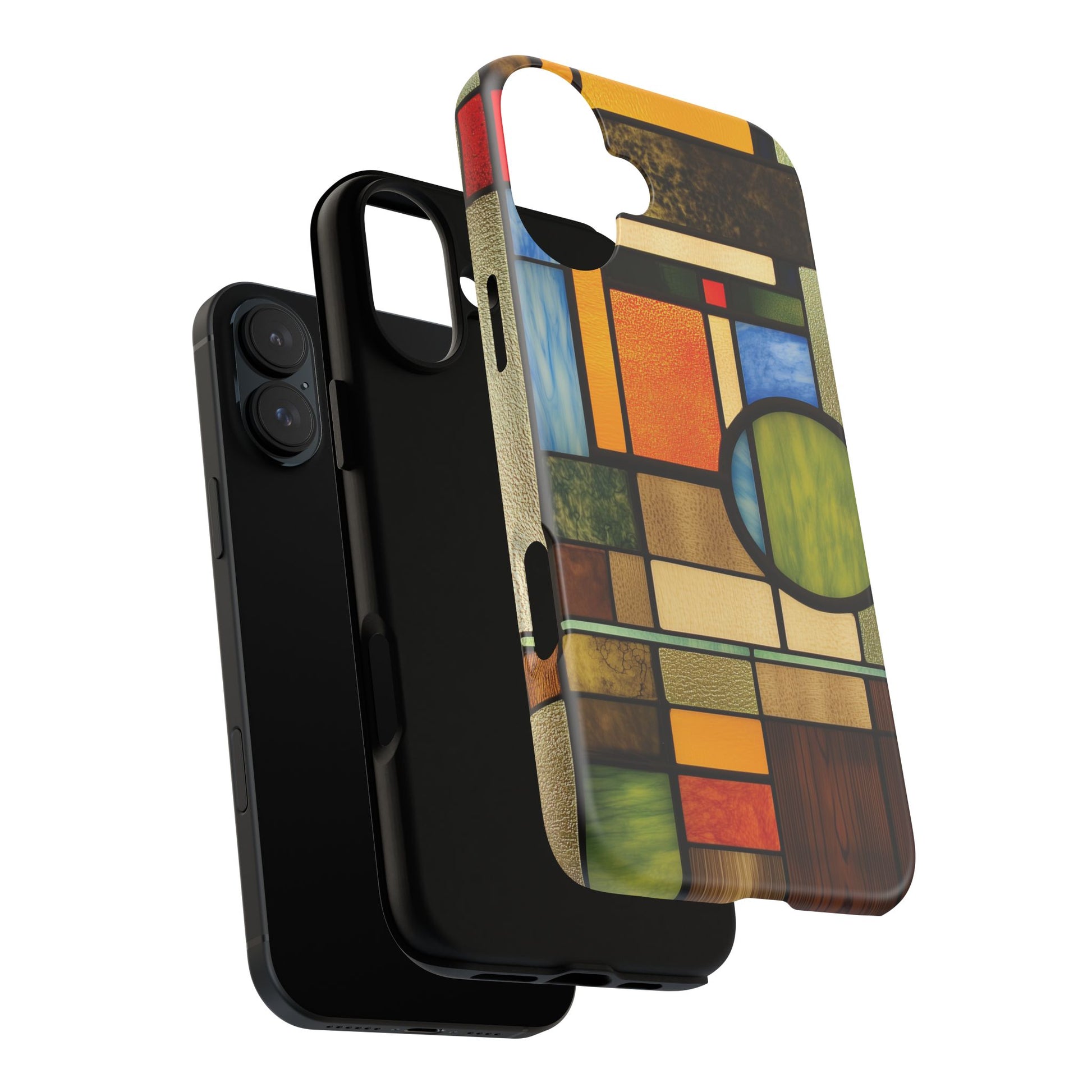 Wood Mosaic Stained Glass Phone Case Art Deco Frank Lloyd Wright Cottage Core Usonian Prairie Style Geometric Stylish  iPhone 14 15 16 Pro