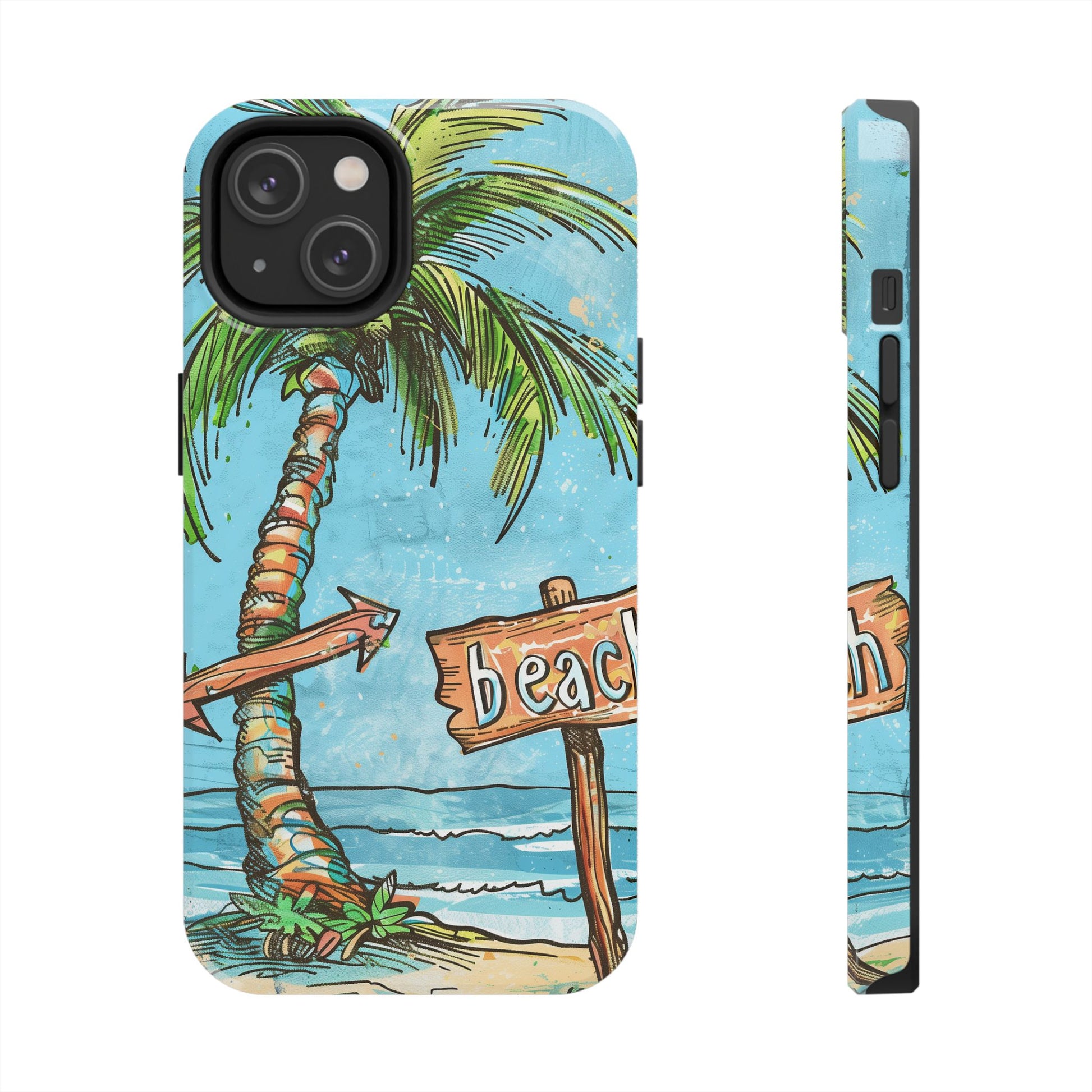 Durable Phone Case with Beach Scene and Palm Tree - Tropical Paradise Protective Cover