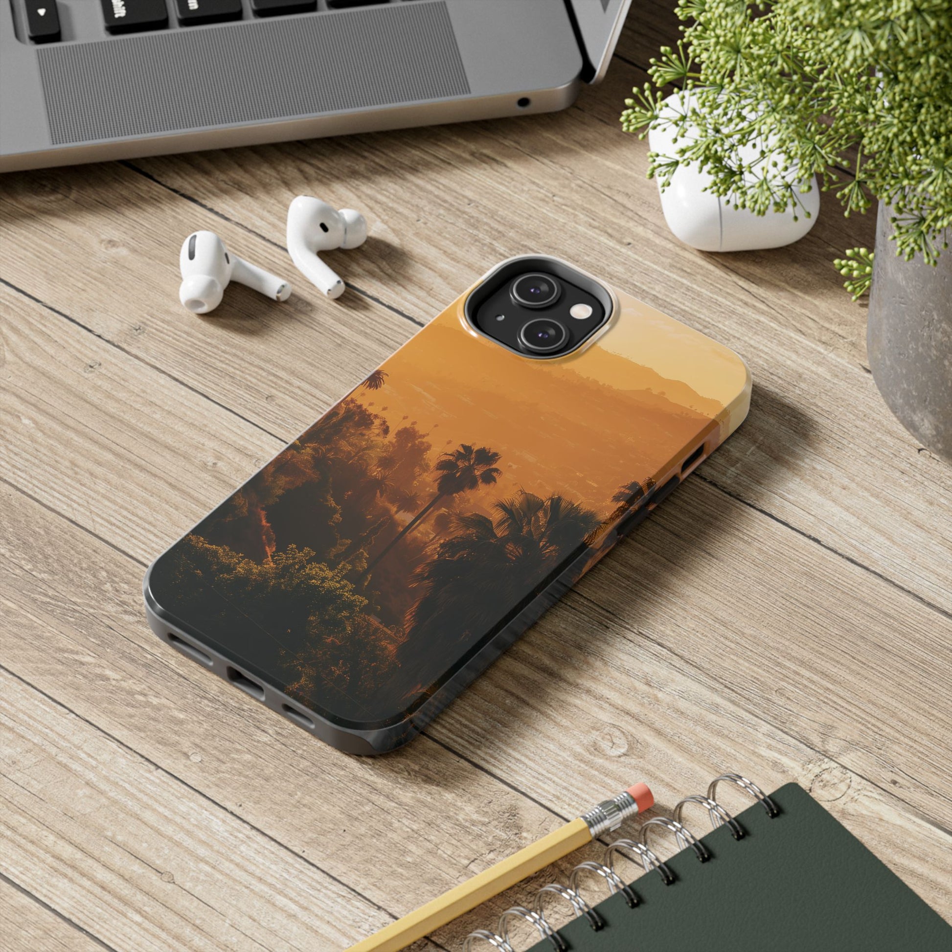 Los Angeles Sunset iPhone Case, Golden Hour Scenic View, Hollywood Hills Sunset Phone Case, Palm Trees Phone Case, iphone 15 pro max case