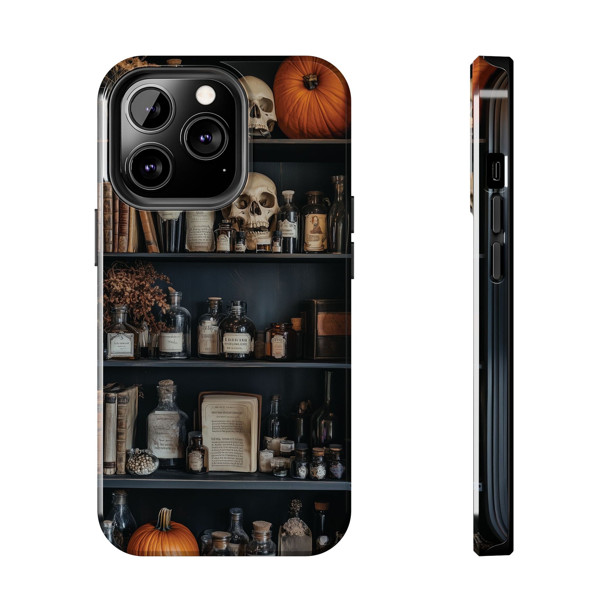 Bookcase Apothecary Goth Dark Academia Skulls floral Black Halloween Pumpkins Samsung Galaxy Apple iPhone 15 Pro Max Case  S24 S23 B