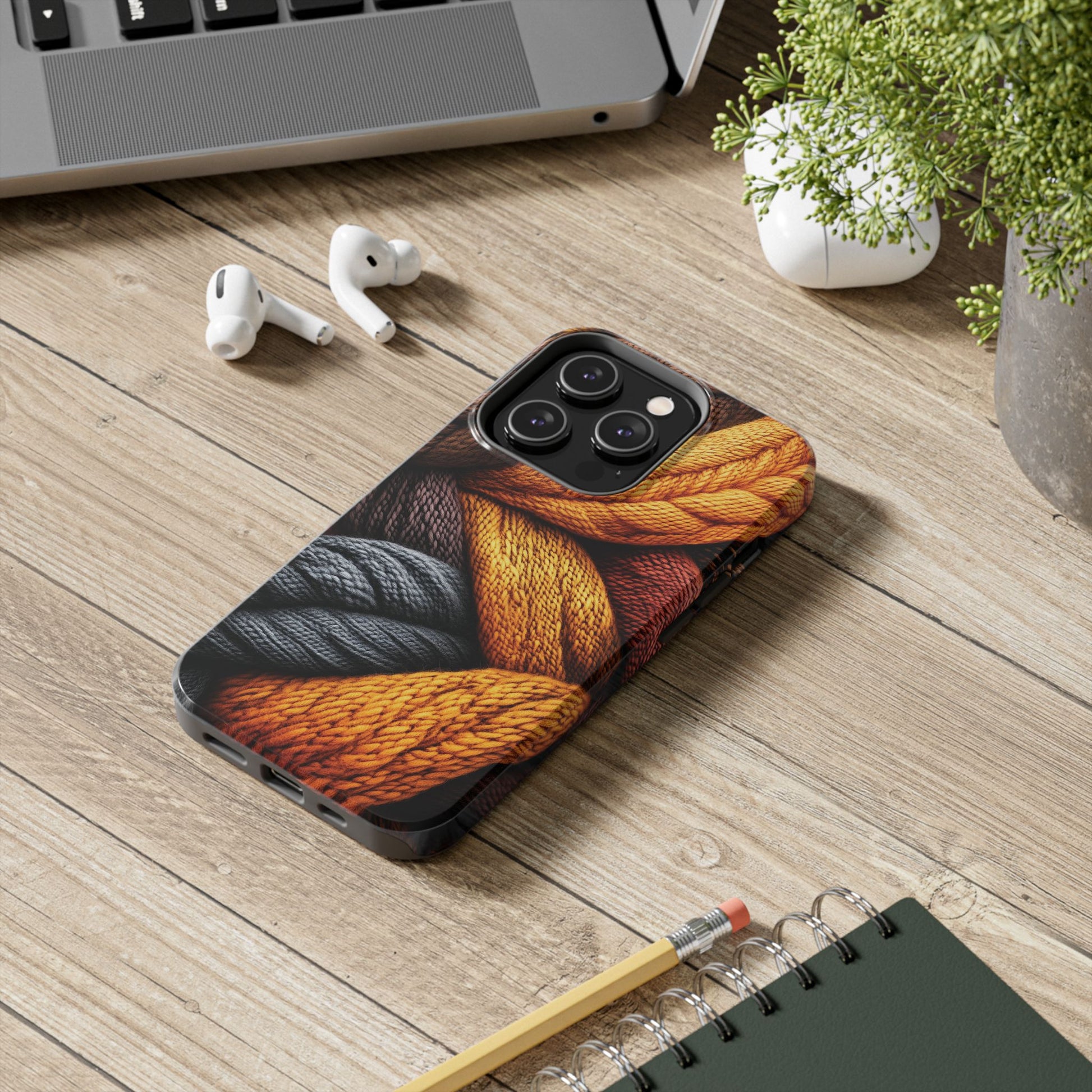 Fall Knit Sweater Cozy Cottagecore Phone Case Boho Embroidered Fall Colors Phone Cover for iPhone 13 14 15 Pro, Samsung Galaxy S22 S23
